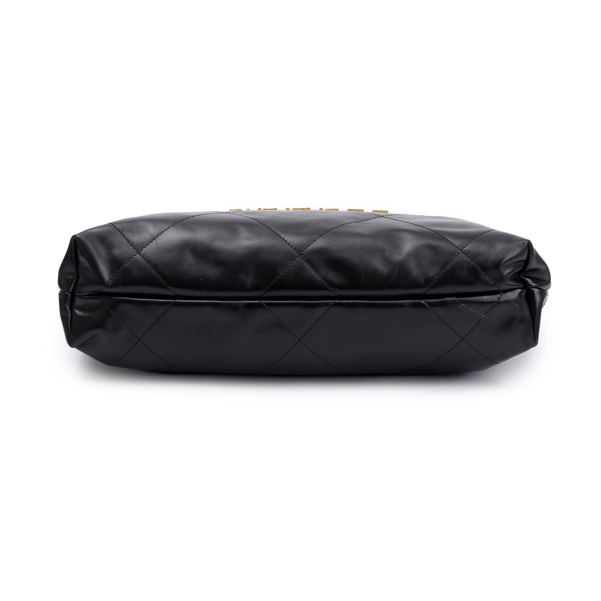 Chanel 2023 Black Shiny Calfskin Leather Small Chanel 22 Hobo w/ Pouch