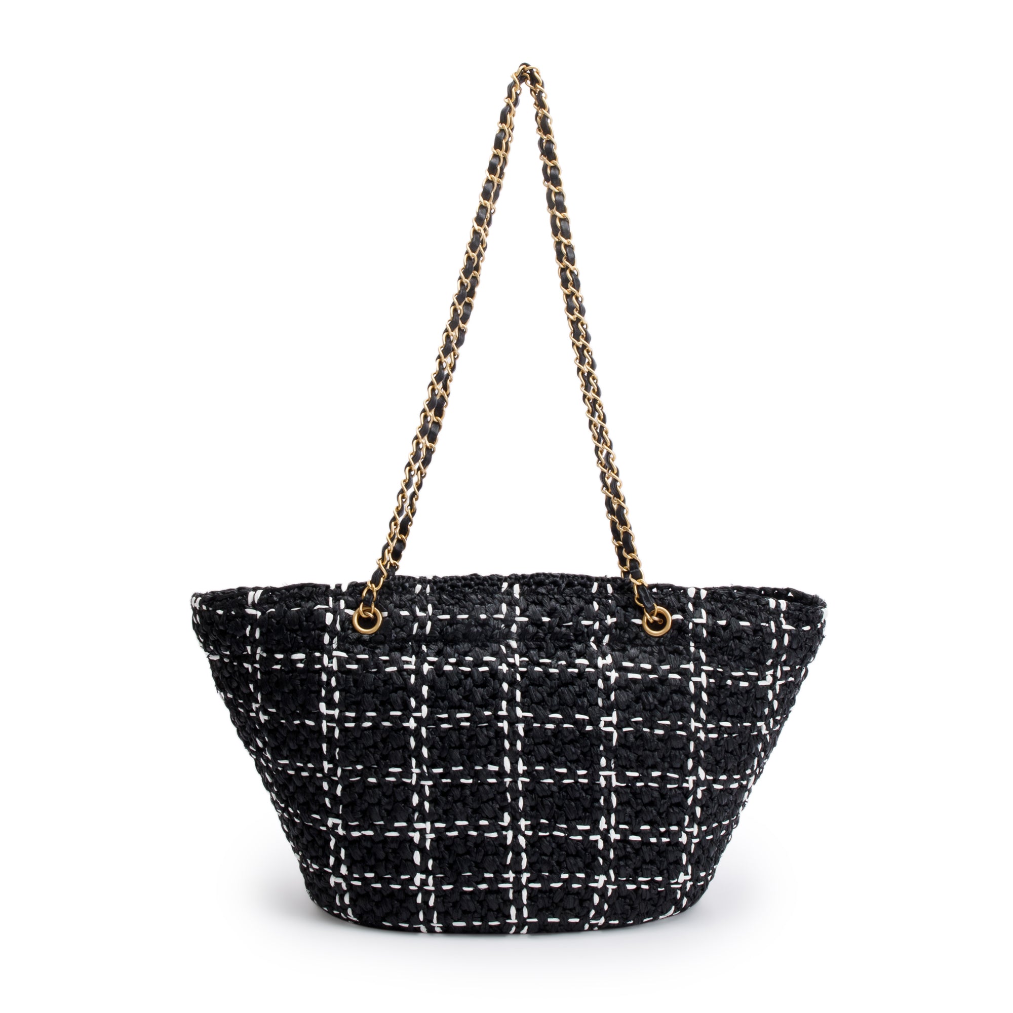 Chanel 2023 Black/White Raffia Calfskin CC Flap Tote w/ Box & Receipt