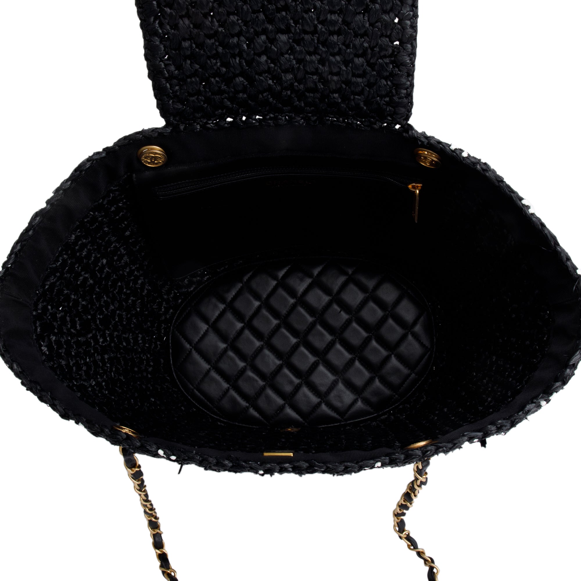 Chanel 2023 Black/White Raffia Calfskin CC Flap Tote w/ Box & Receipt