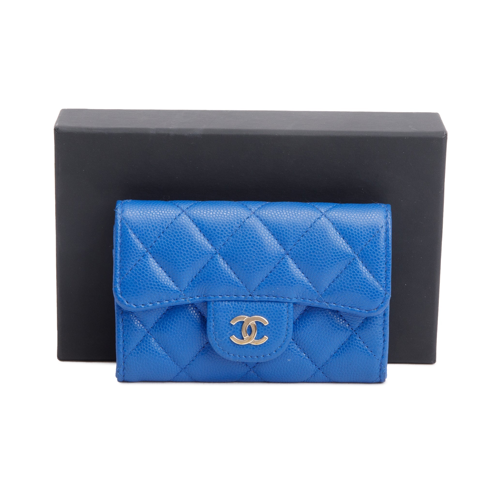 Chanel 2023 Blue Caviar Leather Classic Flap Card Holder w/ Box