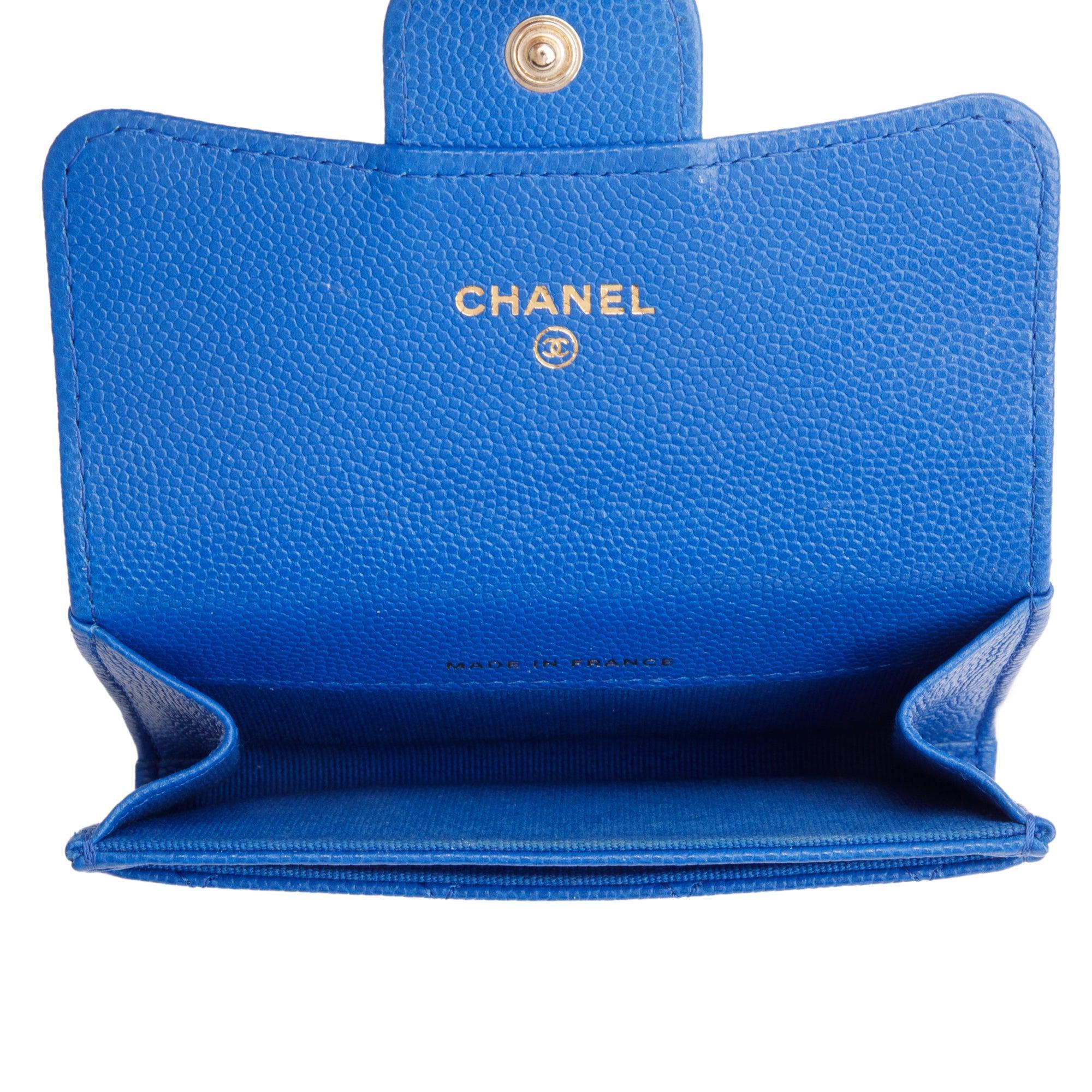 Chanel 2023 Blue Caviar Leather Classic Flap Card Holder w/ Box