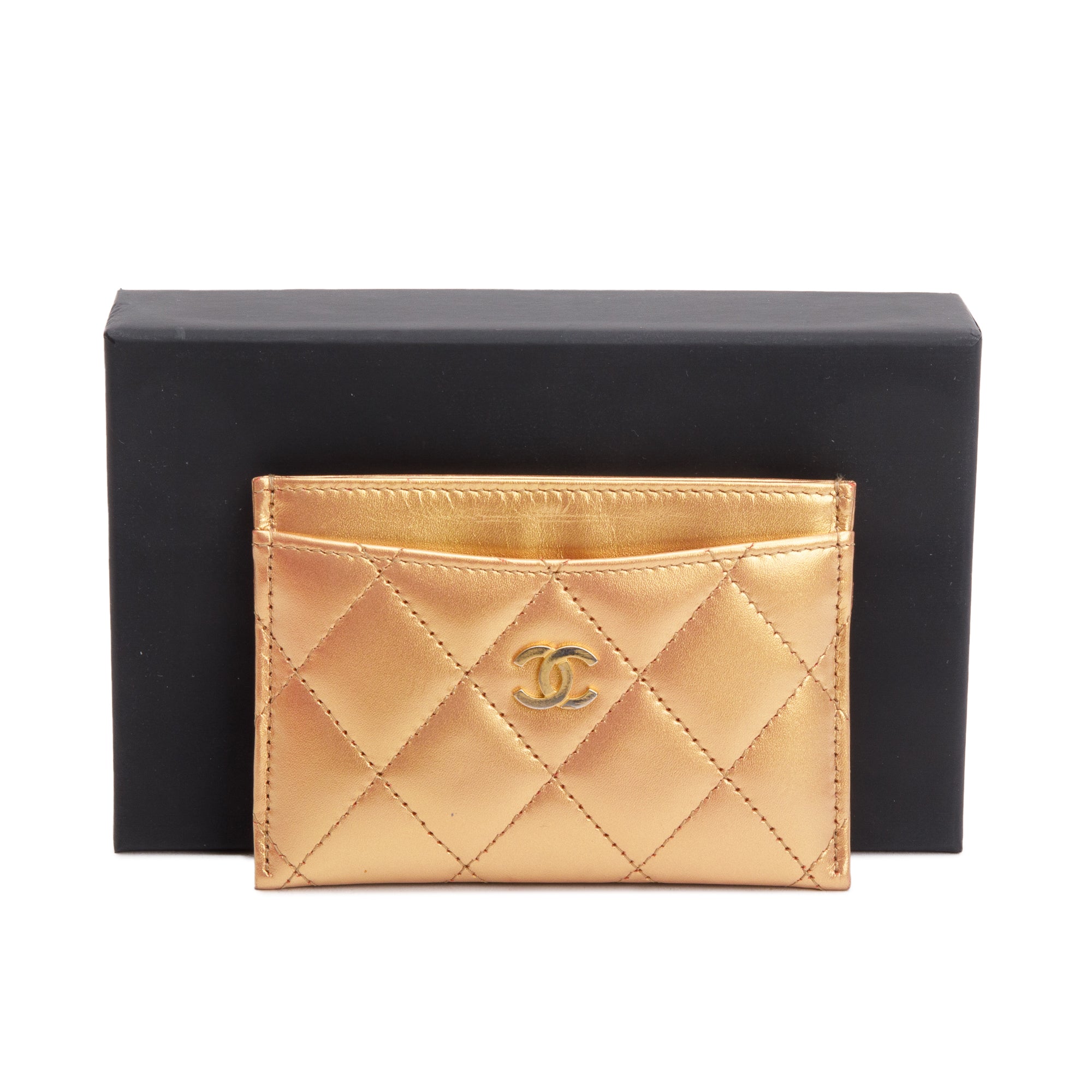 Chanel 2023 Gold Iridescent Lambskin Leather Classic Card Holder w/ Box & Receipt