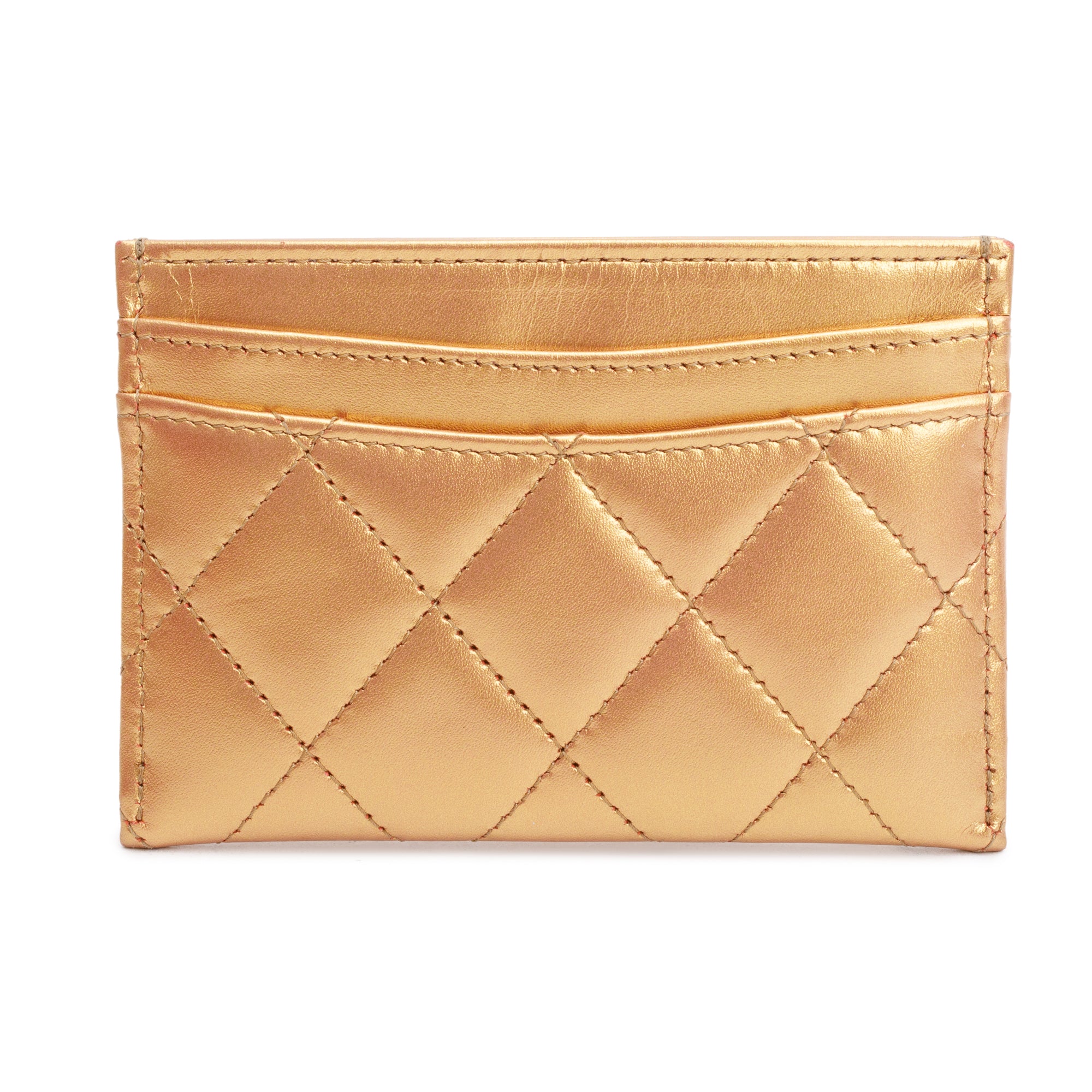 Chanel 2023 Gold Iridescent Lambskin Leather Classic Card Holder w/ Box & Receipt
