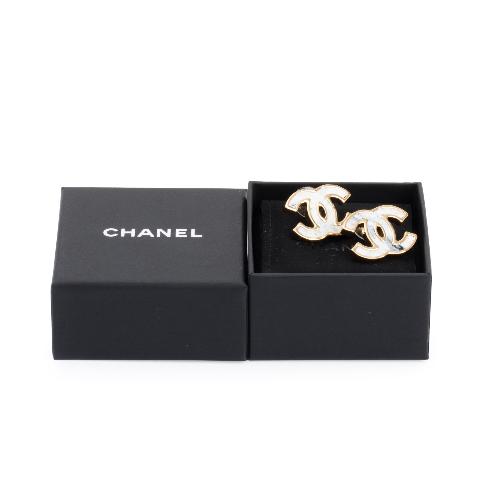 Chanel 2023 Gold Plated Enamel CC Stud Earrings w/ Box