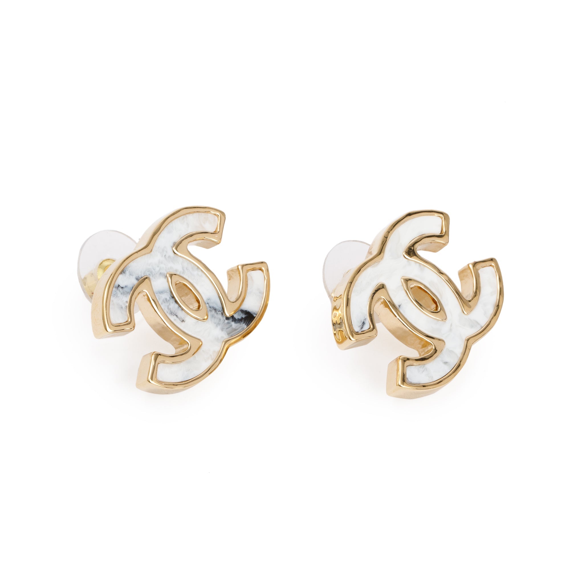 Chanel 2023 Gold Plated Enamel CC Stud Earrings w/ Box