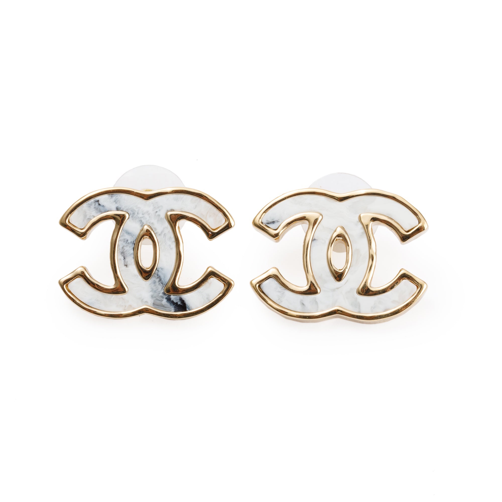 Chanel 2023 Gold Plated Enamel CC Stud Earrings w/ Box