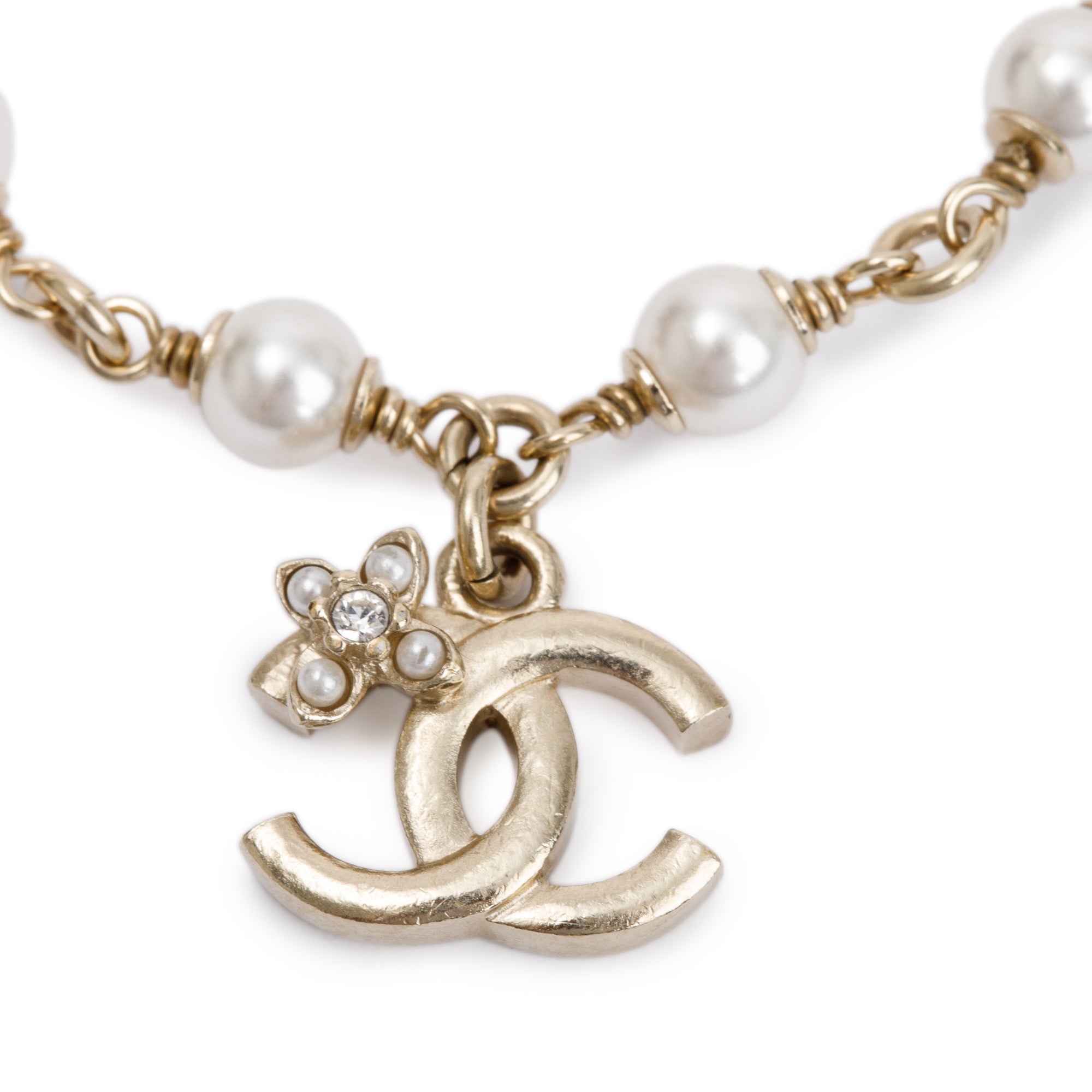Chanel 2023 Gold Plated Faux Pearl CC Link Bracelet w/ Box & Receipt