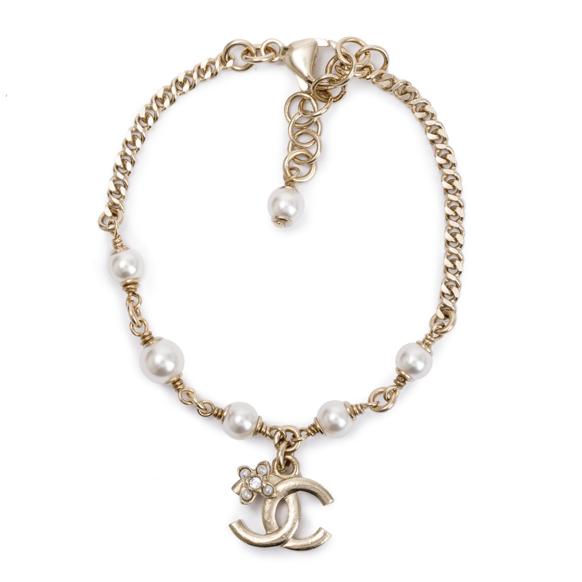 Chanel 2023 Gold Plated Faux Pearl CC Link Bracelet w/ Box & Receipt