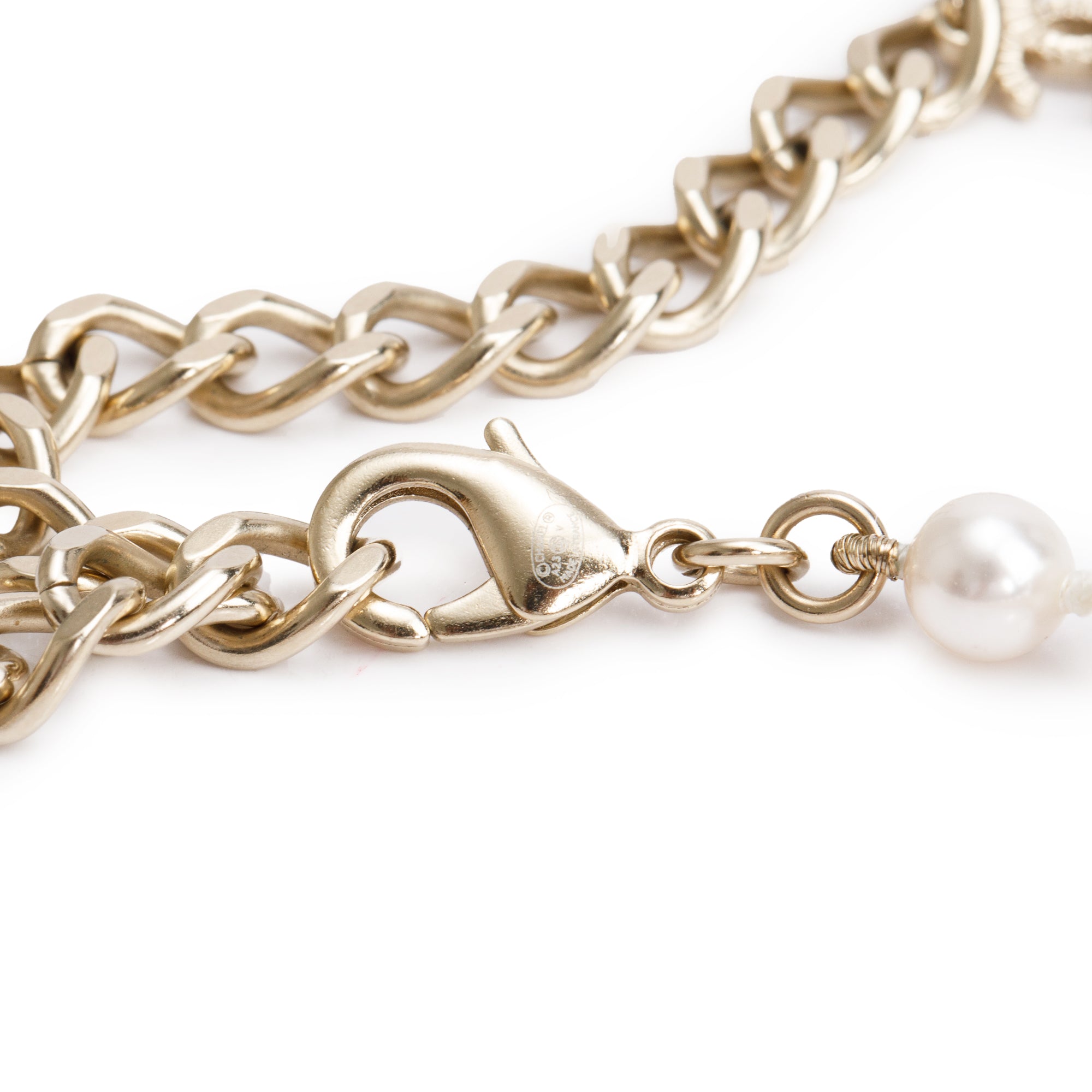 Chanel 2023 Gold Plated Faux Pearl Strass CC Drop Choker