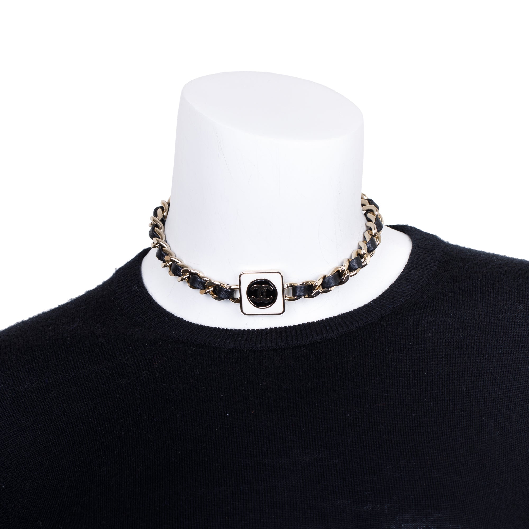 Chanel 2023 Gold Plated Leather & Enamel CC Choker Necklace w/ Box