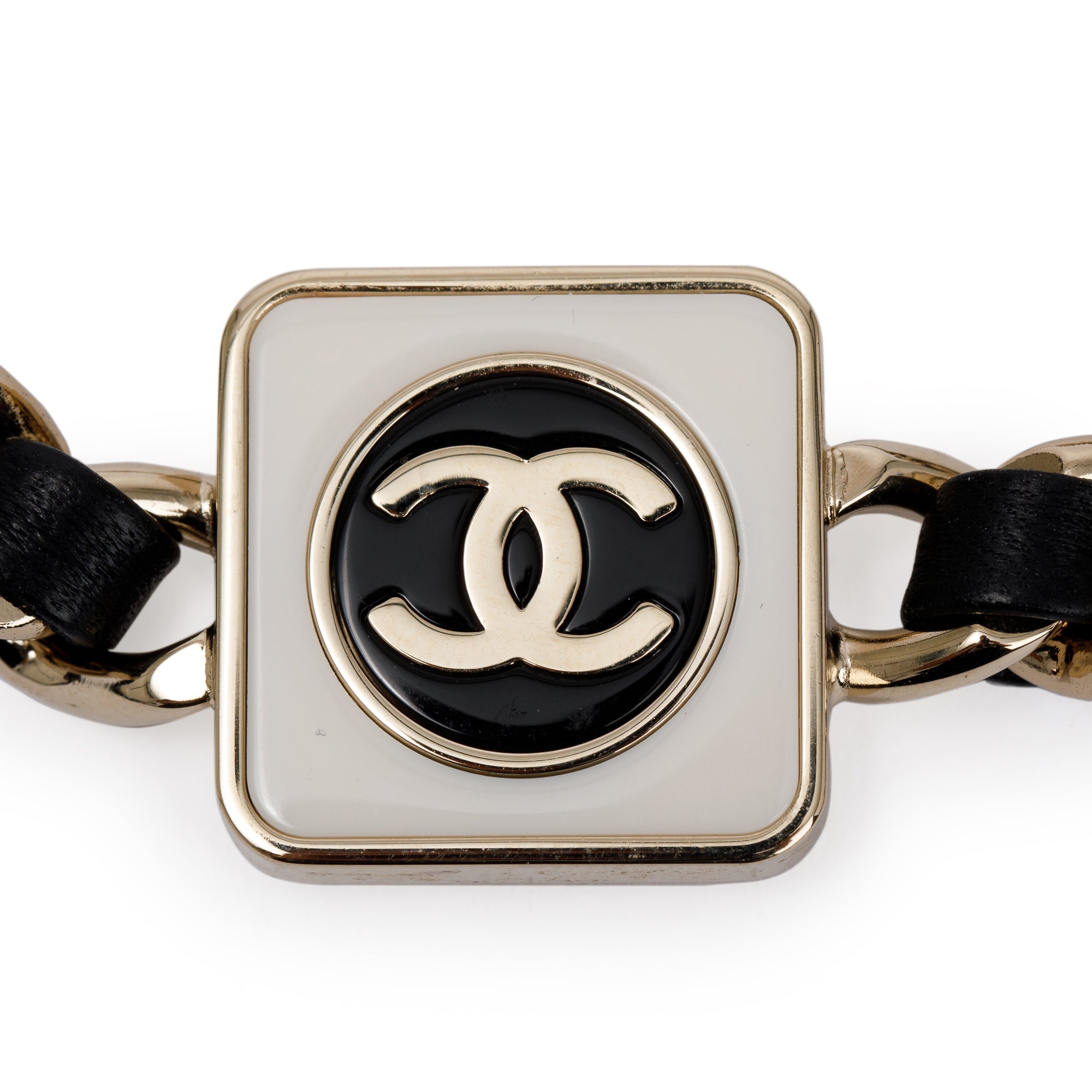 Chanel 2023 Gold Plated Leather & Enamel CC Choker Necklace w/ Box