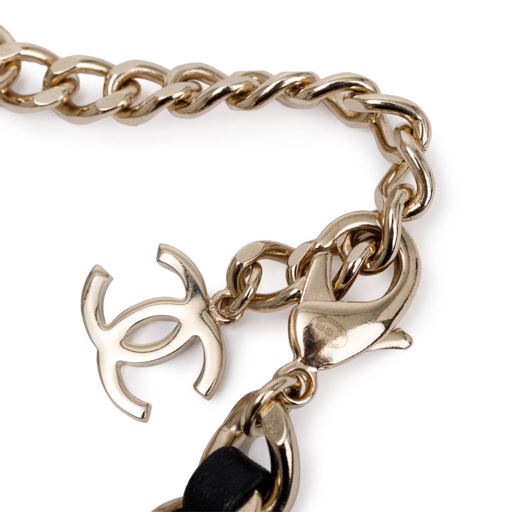 Chanel 2023 Gold Plated Leather & Enamel CC Choker Necklace w/ Box