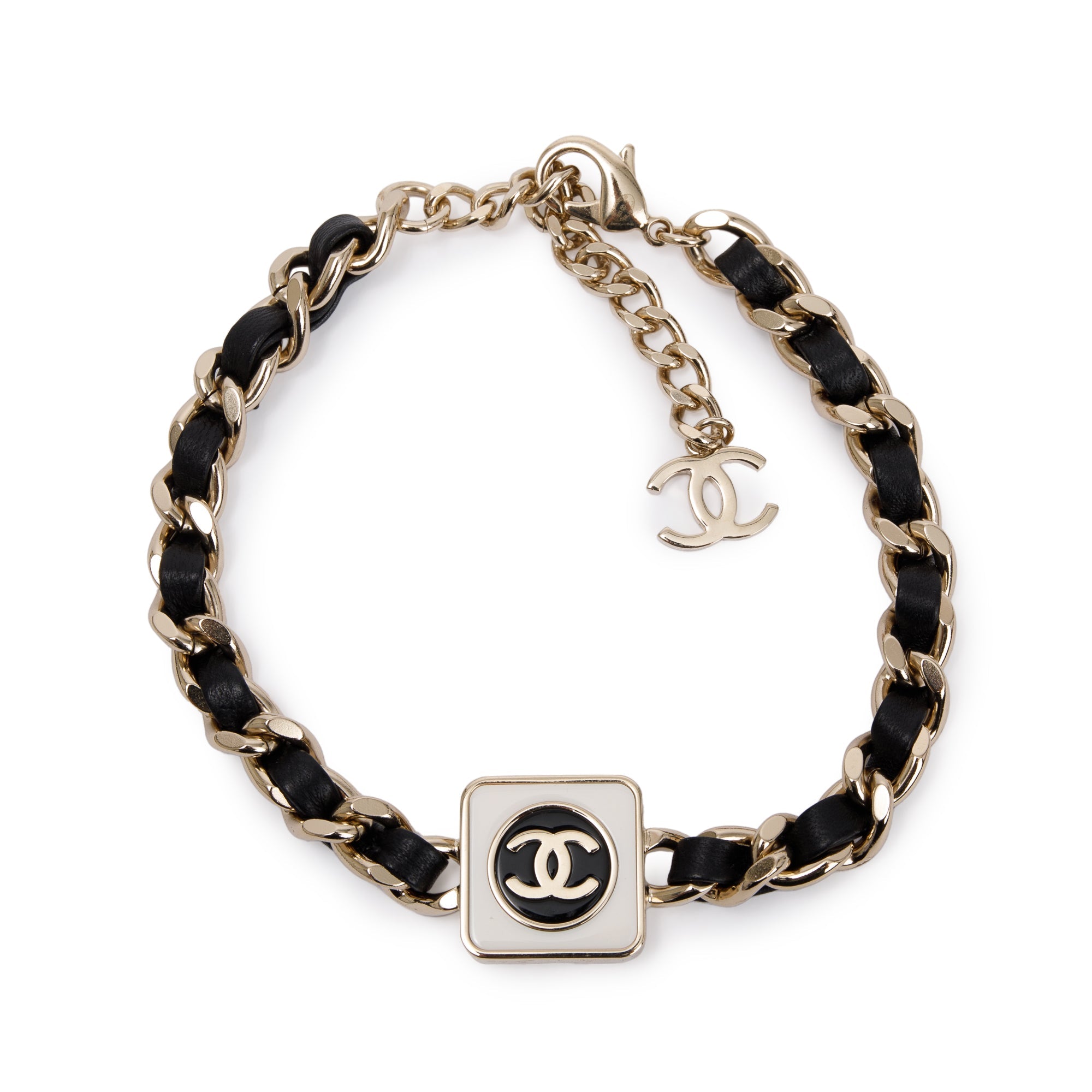 Chanel 2023 Gold Plated Leather & Enamel CC Choker Necklace w/ Box