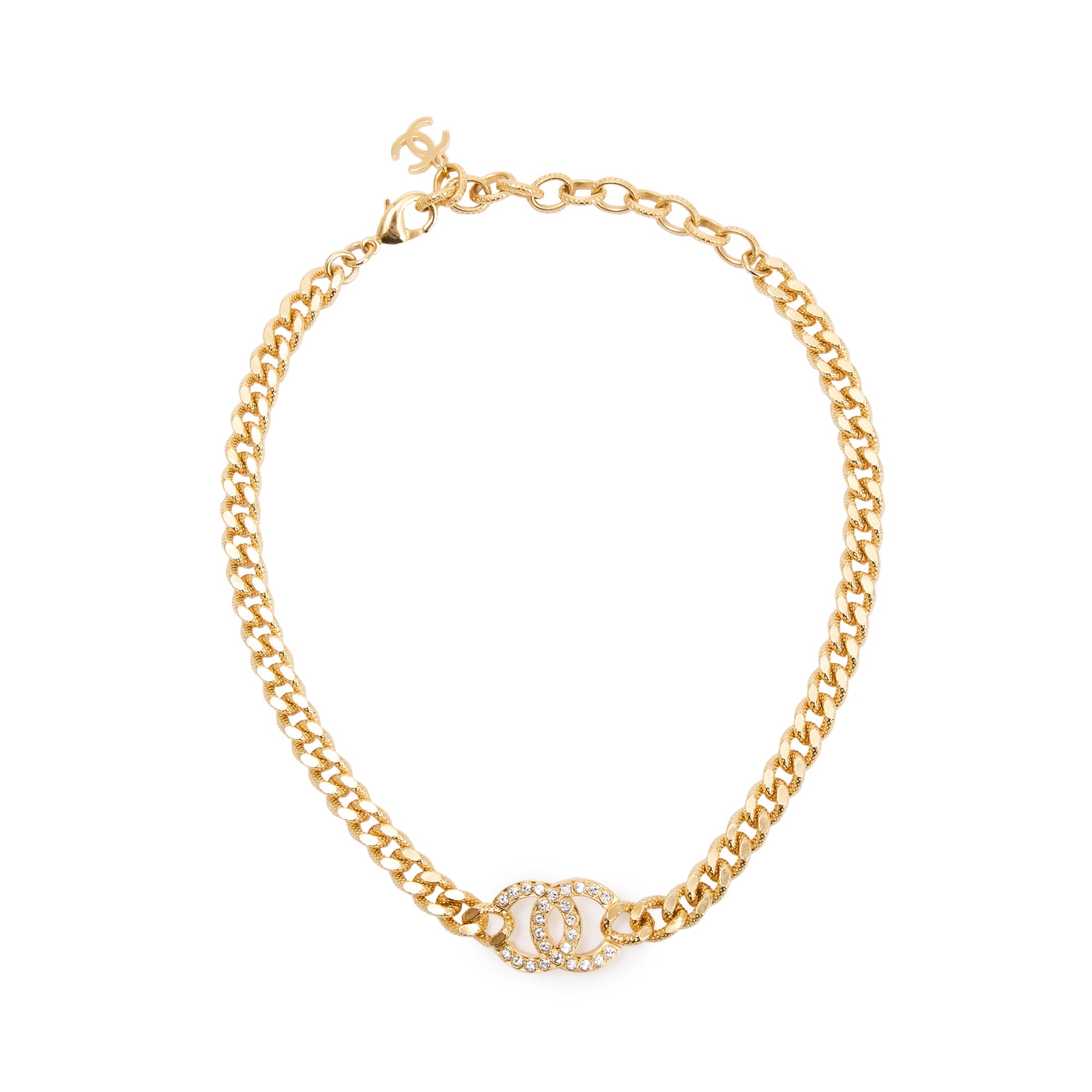 Chanel 2023 Gold Plated Strass CC Choker Necklace w/ Box
