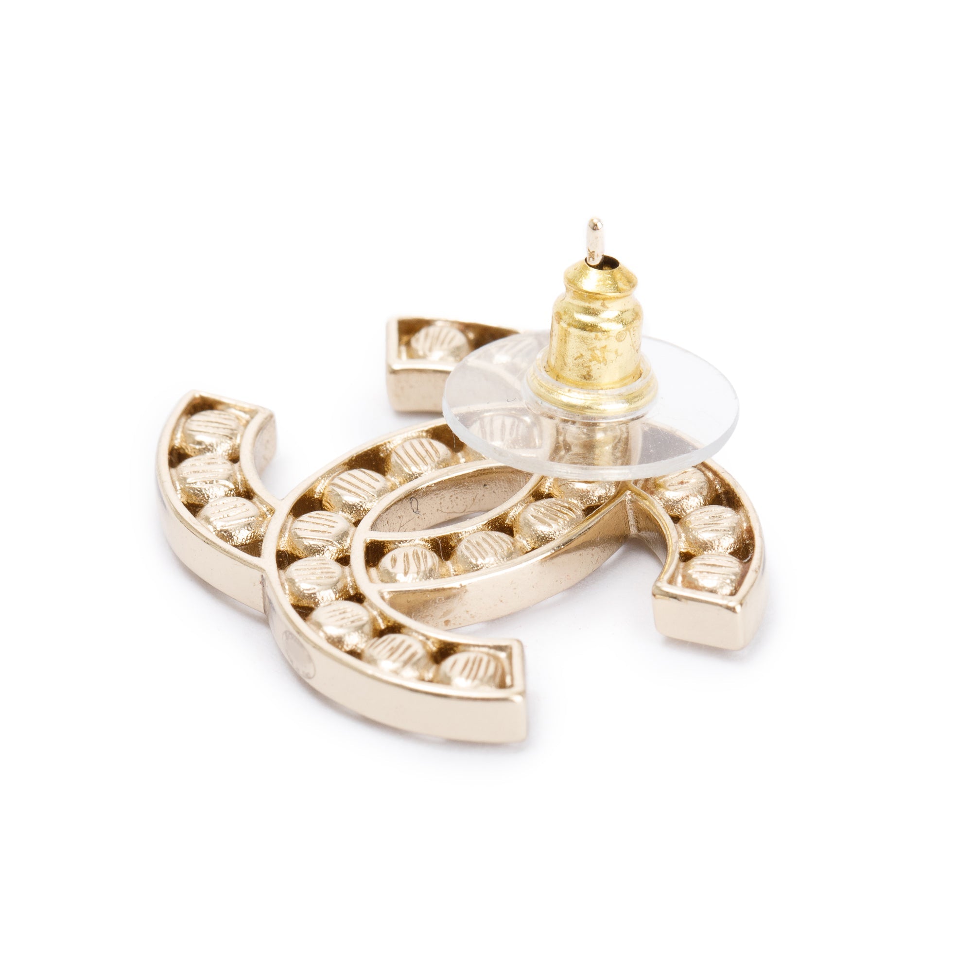 Chanel 2023 Gold Plated Strass CC Stud Earrings w/ Box