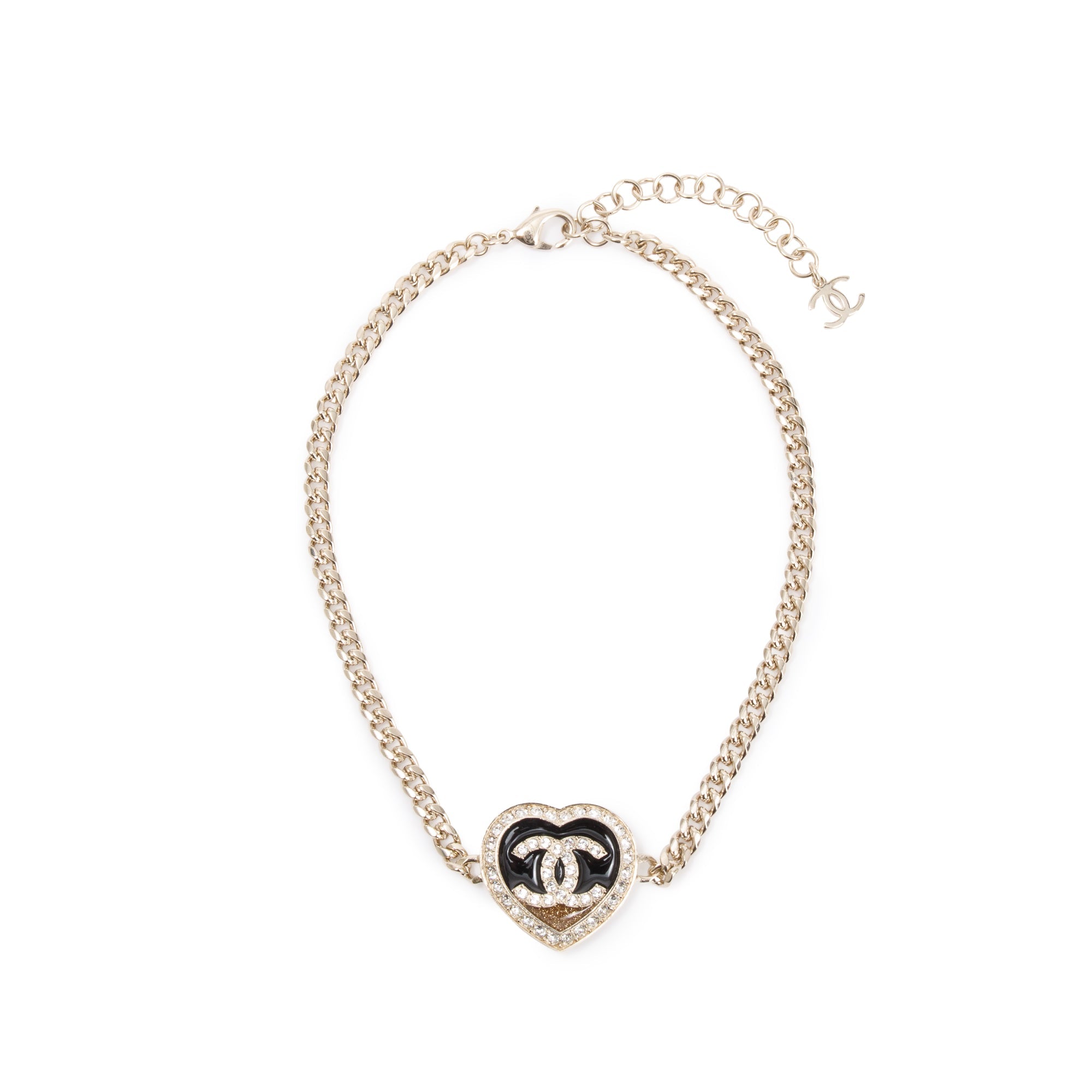 Chanel 2023 Gold Plated Strass & Resin CC Heart Choker w/ Box