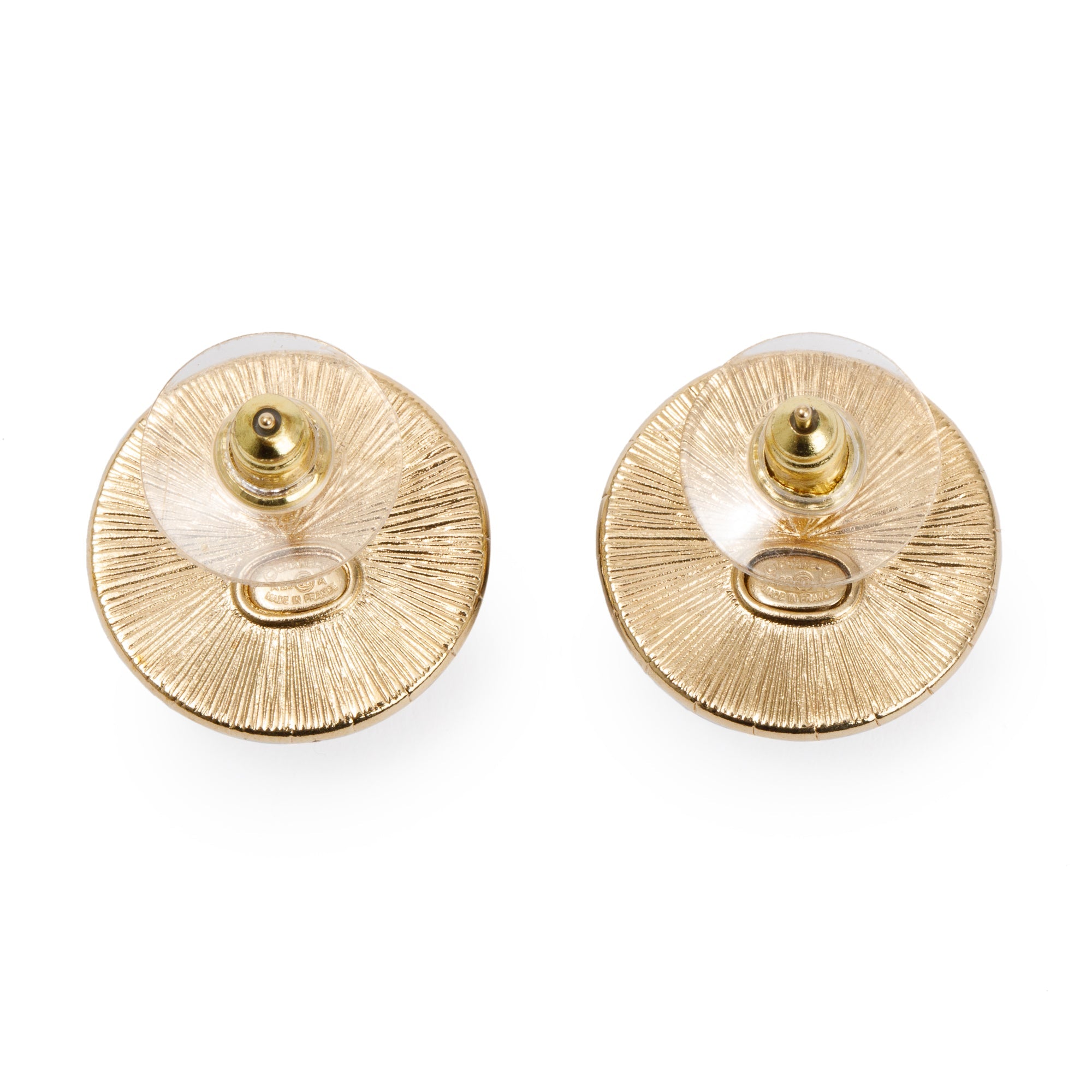 Chanel 2023 Gold Plated Strass & Resin CC Round Stud Earrings w/ Box
