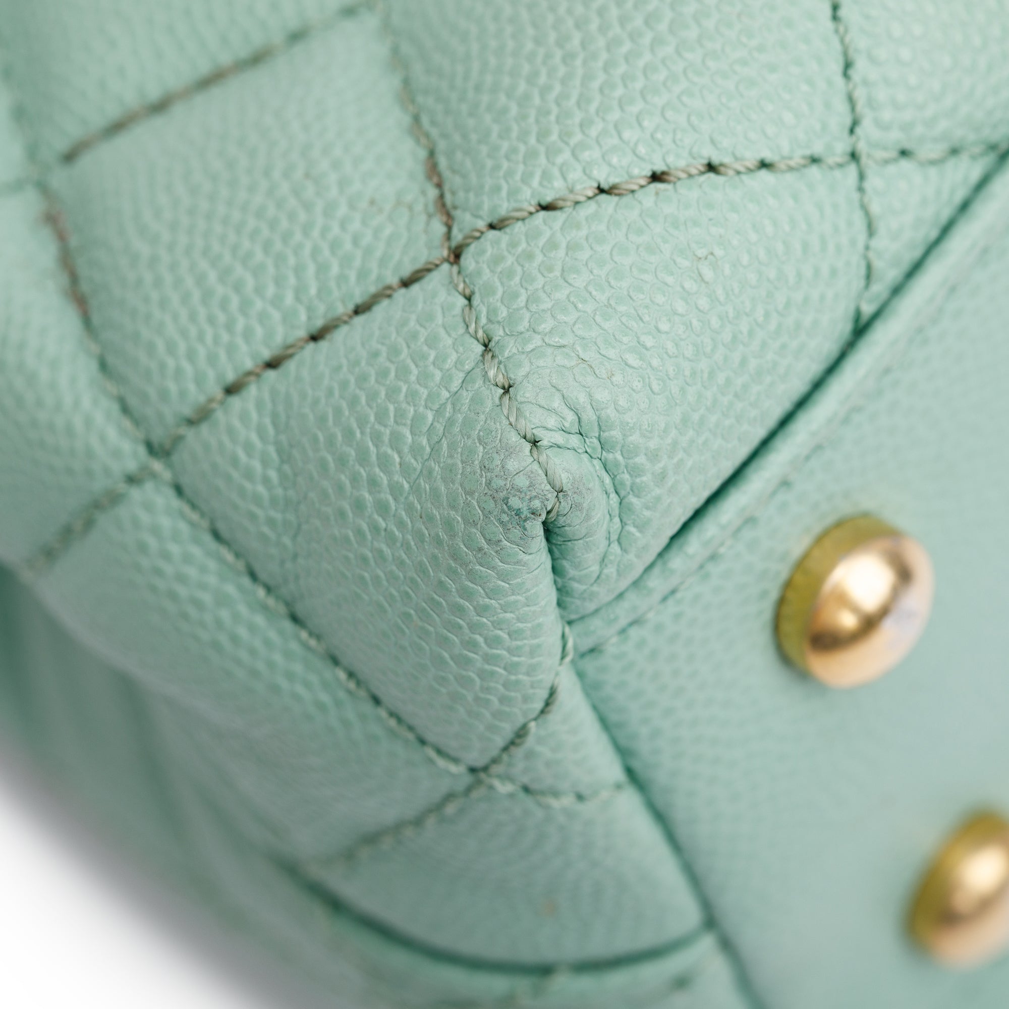 Chanel 2023 Green Quilted Caviar Leather Mini Coco Chain Handle Bag w/ Box