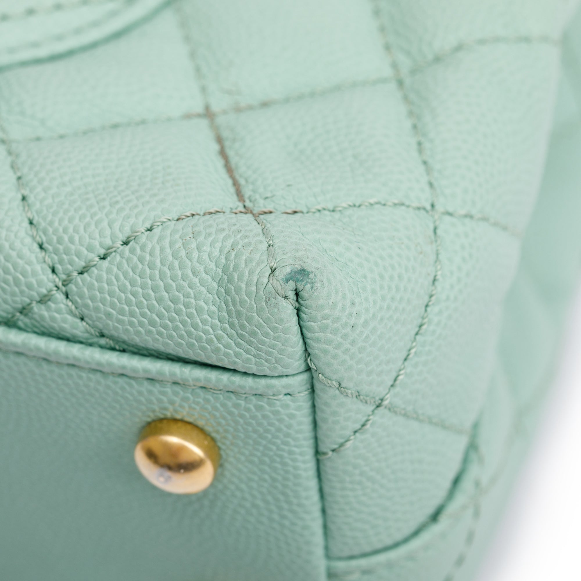 Chanel 2023 Green Quilted Caviar Leather Mini Coco Chain Handle Bag w/ Box