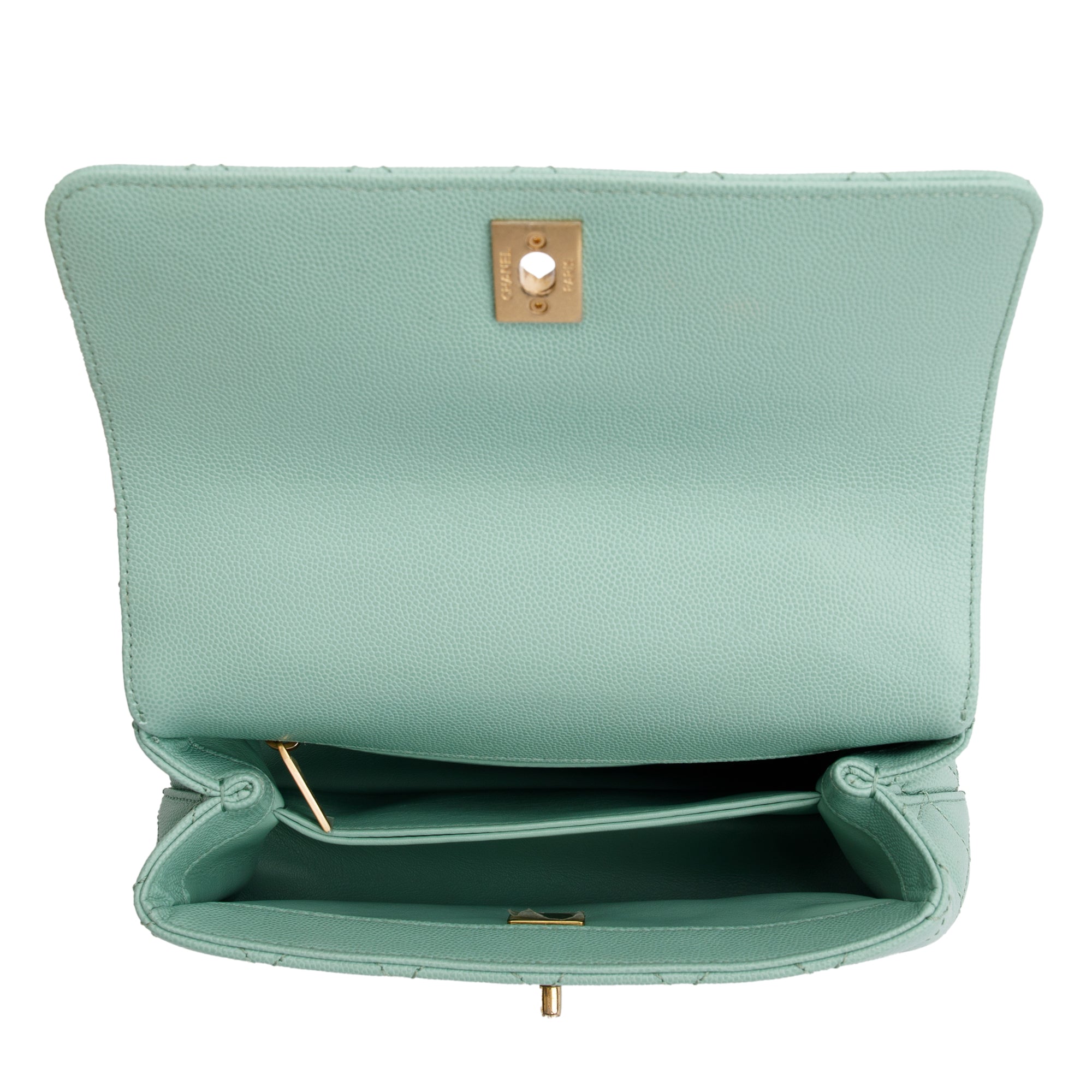 Chanel 2023 Green Quilted Caviar Leather Mini Coco Chain Handle Bag w/ Box