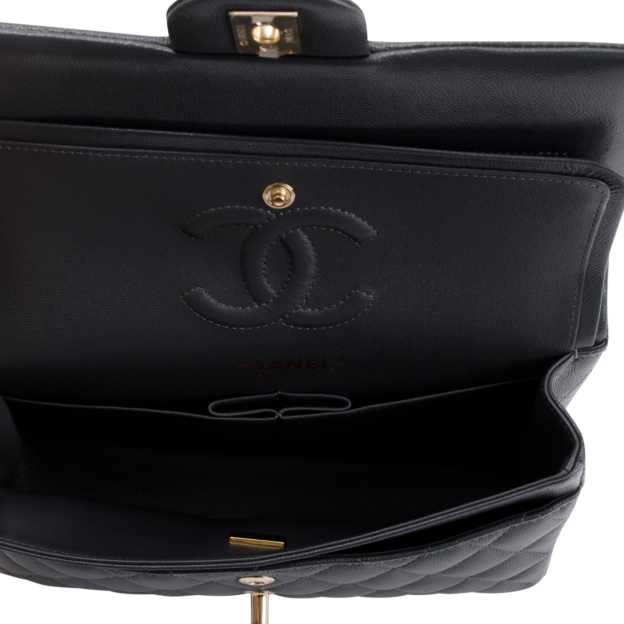 Chanel 2023 Grey Caviar Small Classic Double Flap Bag w/ Box