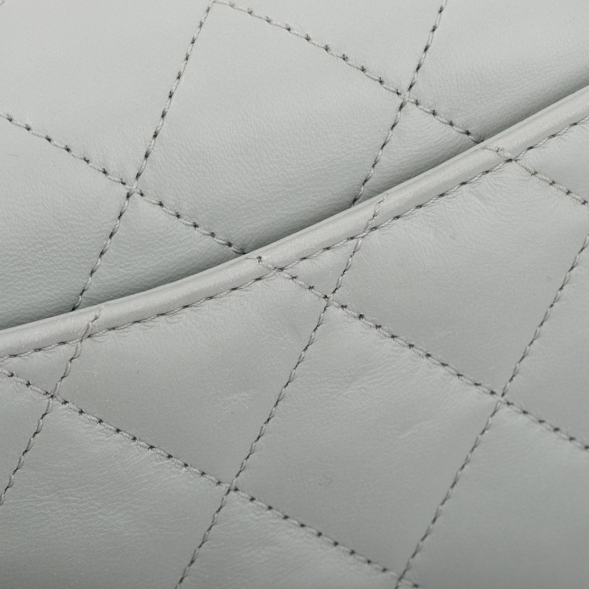 Chanel 2023 Grey Quilted Lambskin Leather Logo Chain Handle Flap Bag w/ Box