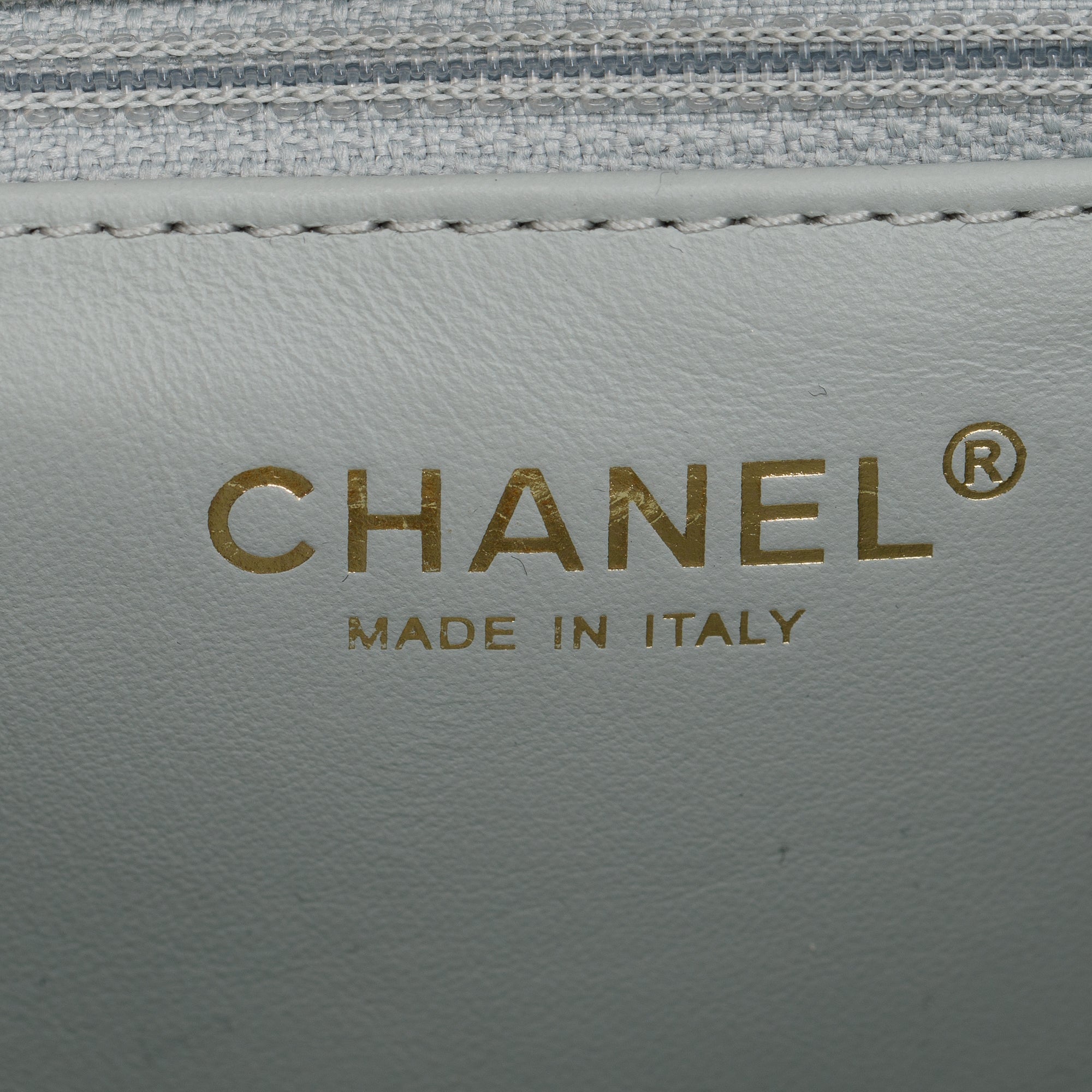 Chanel 2023 Grey Quilted Lambskin Leather Logo Chain Handle Flap Bag w/ Box