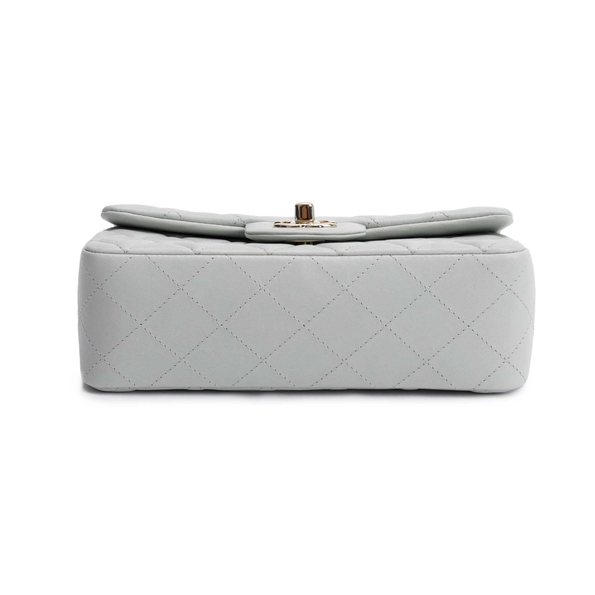 Chanel 2023 Light Grey Quilted Lambskin Leather Mini Classic Flap Handbag