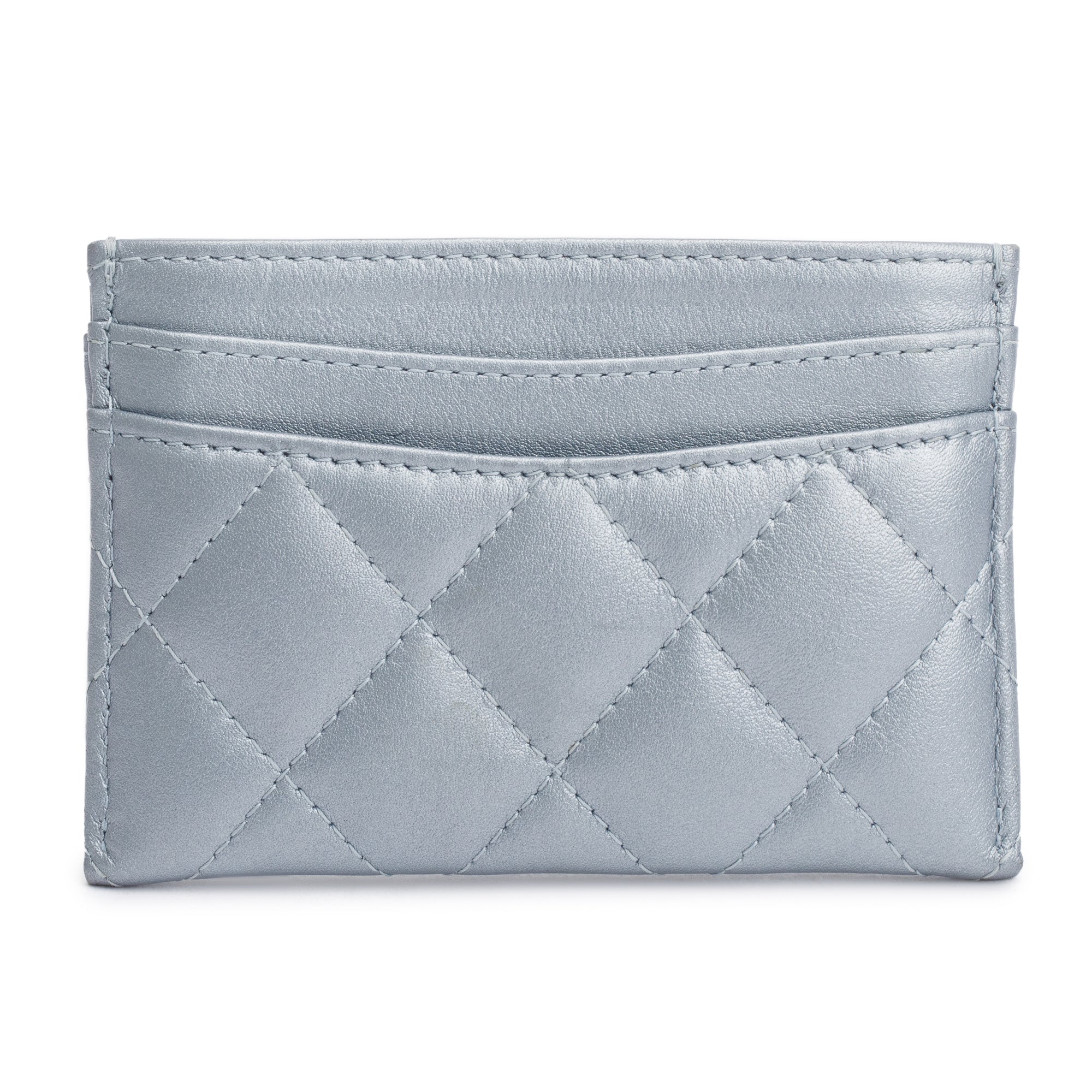 Chanel 2023 Metallic Blue Calfskin Leather Classic Card Holder