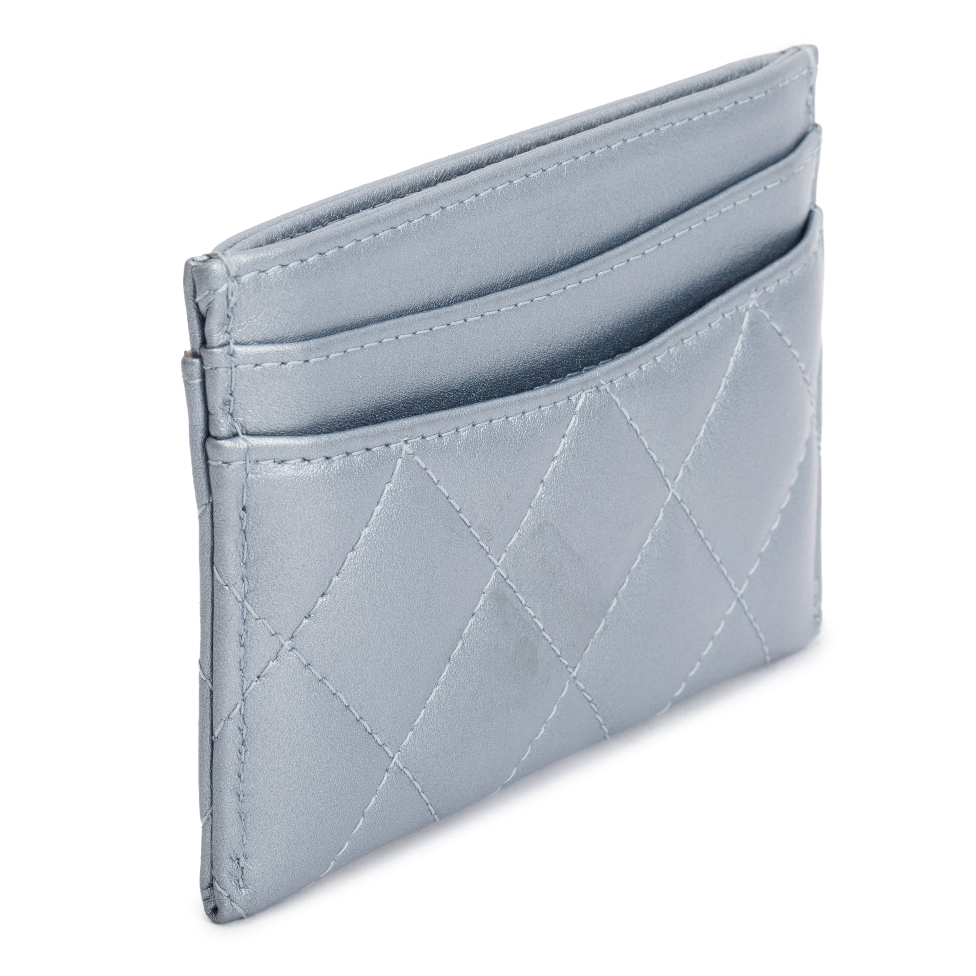 Chanel 2023 Metallic Blue Calfskin Leather Classic Card Holder
