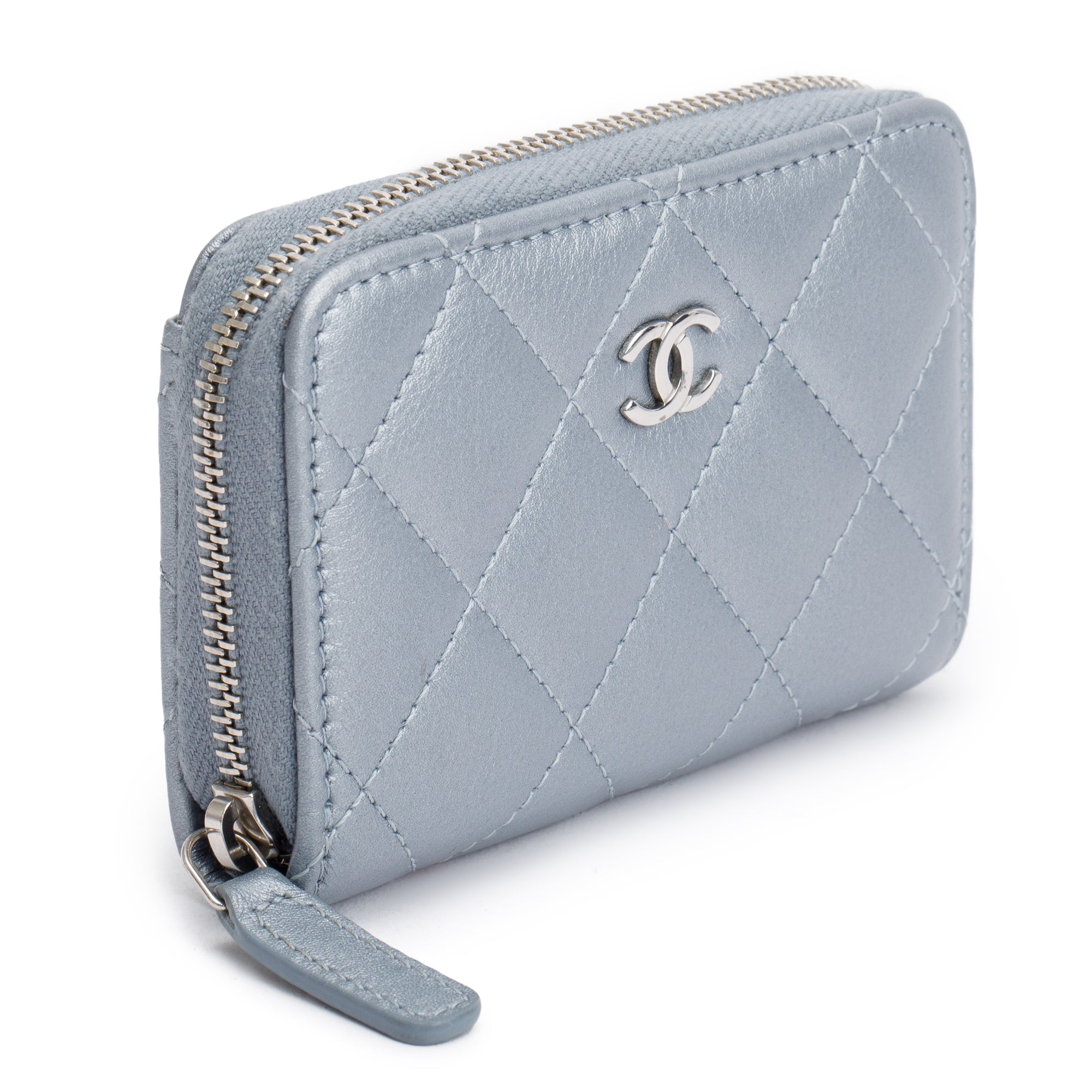 Chanel 2023 Metallic Blue Calfskin Leather Classic Zipped Coin Purse