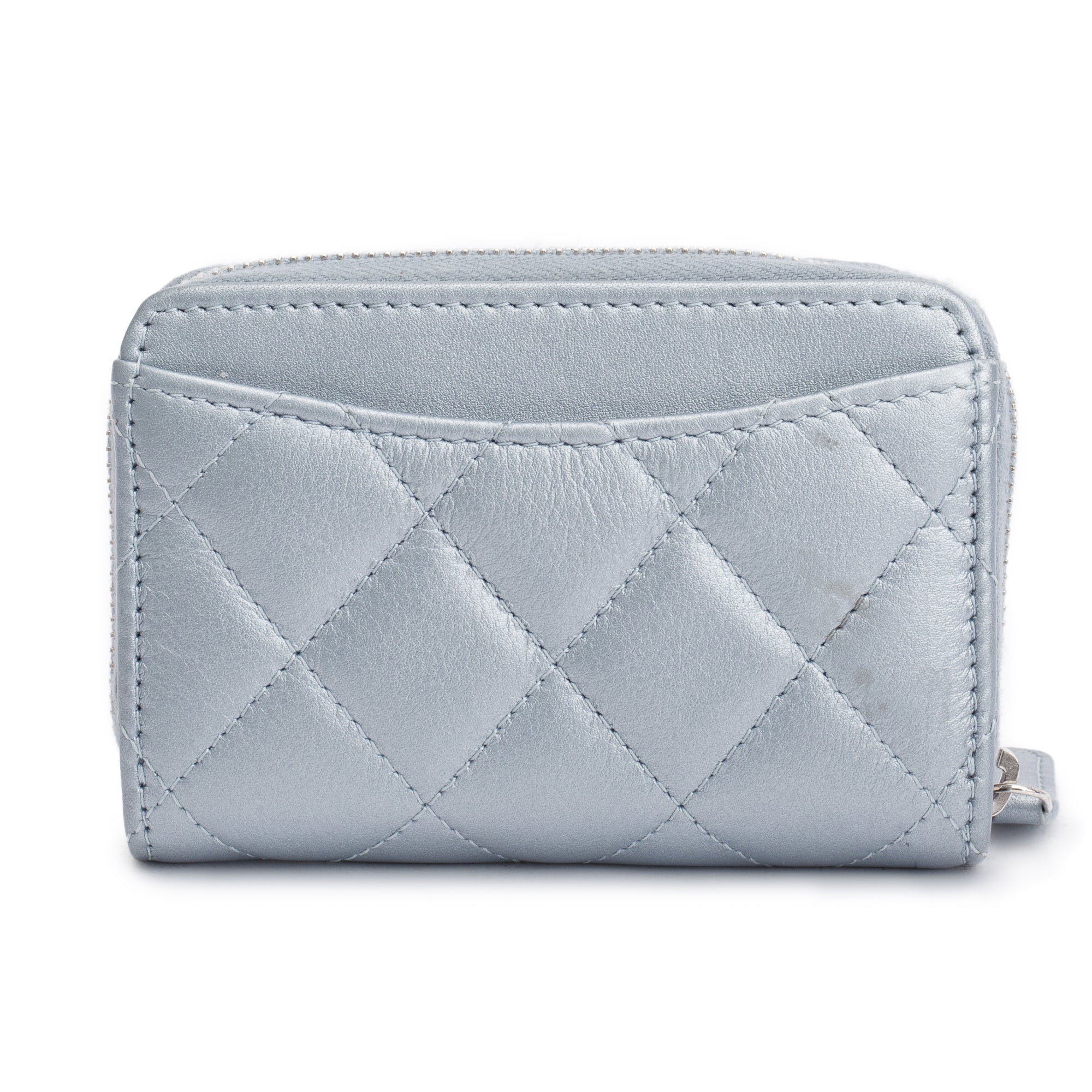 Chanel 2023 Metallic Blue Calfskin Leather Classic Zipped Coin Purse