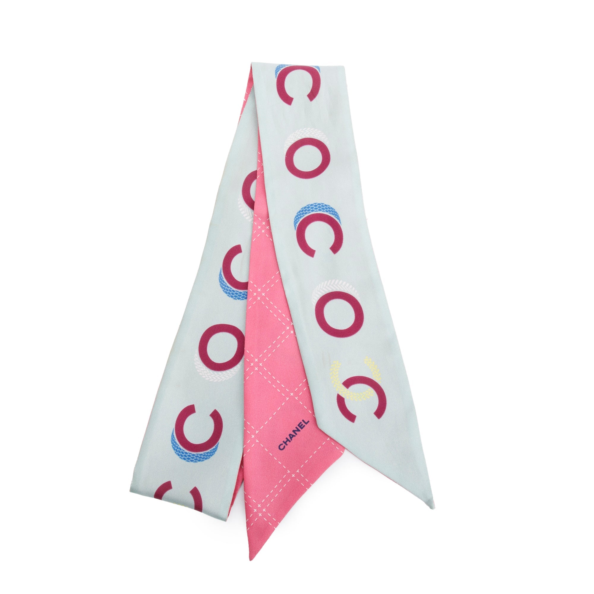 Chanel 2023 Pink CC Printed Silk Twill Slim Bandeau w/ Box & Receipt