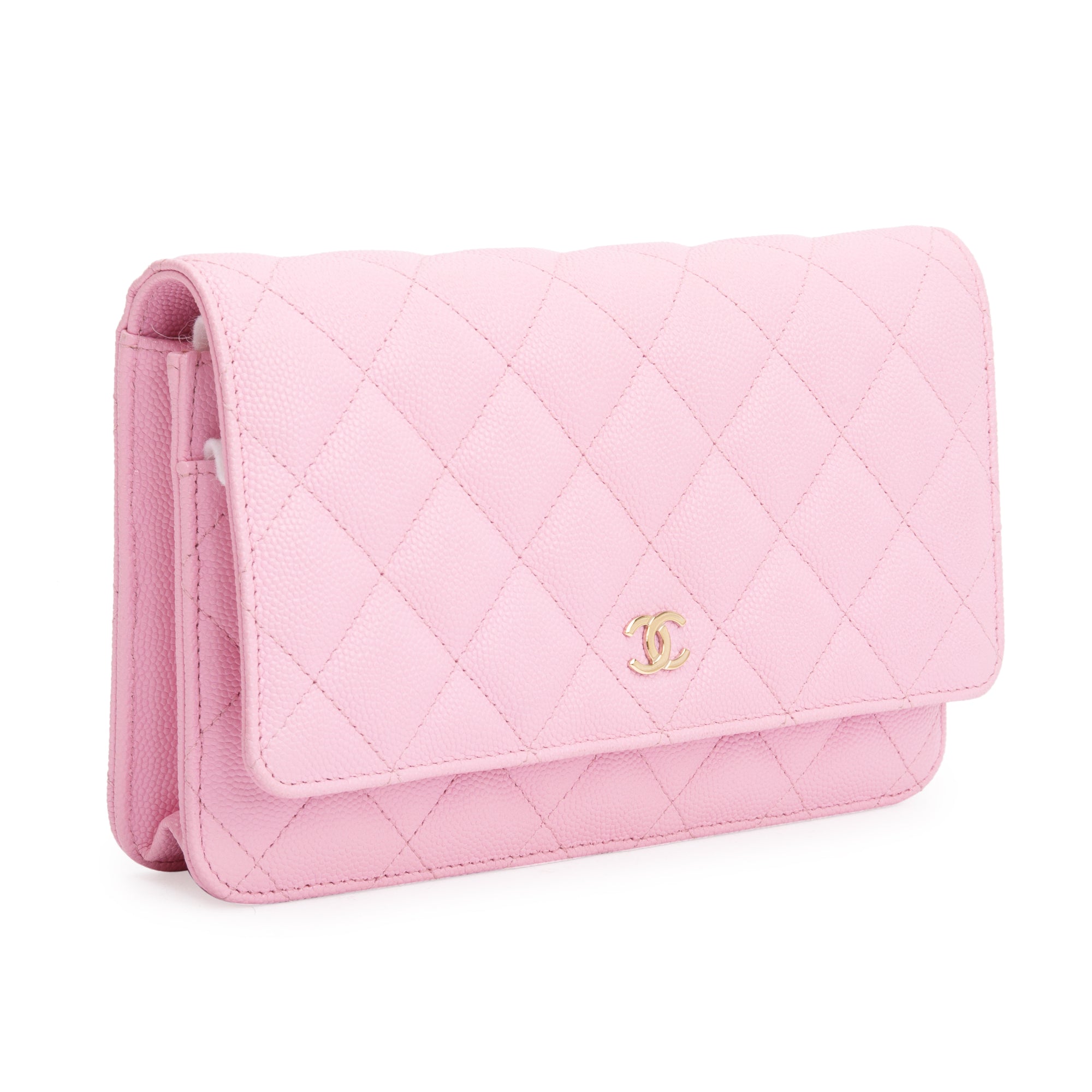 Chanel 2023 Pink Quilted Caviar Leather Classic Wallet on Chain w/ Box