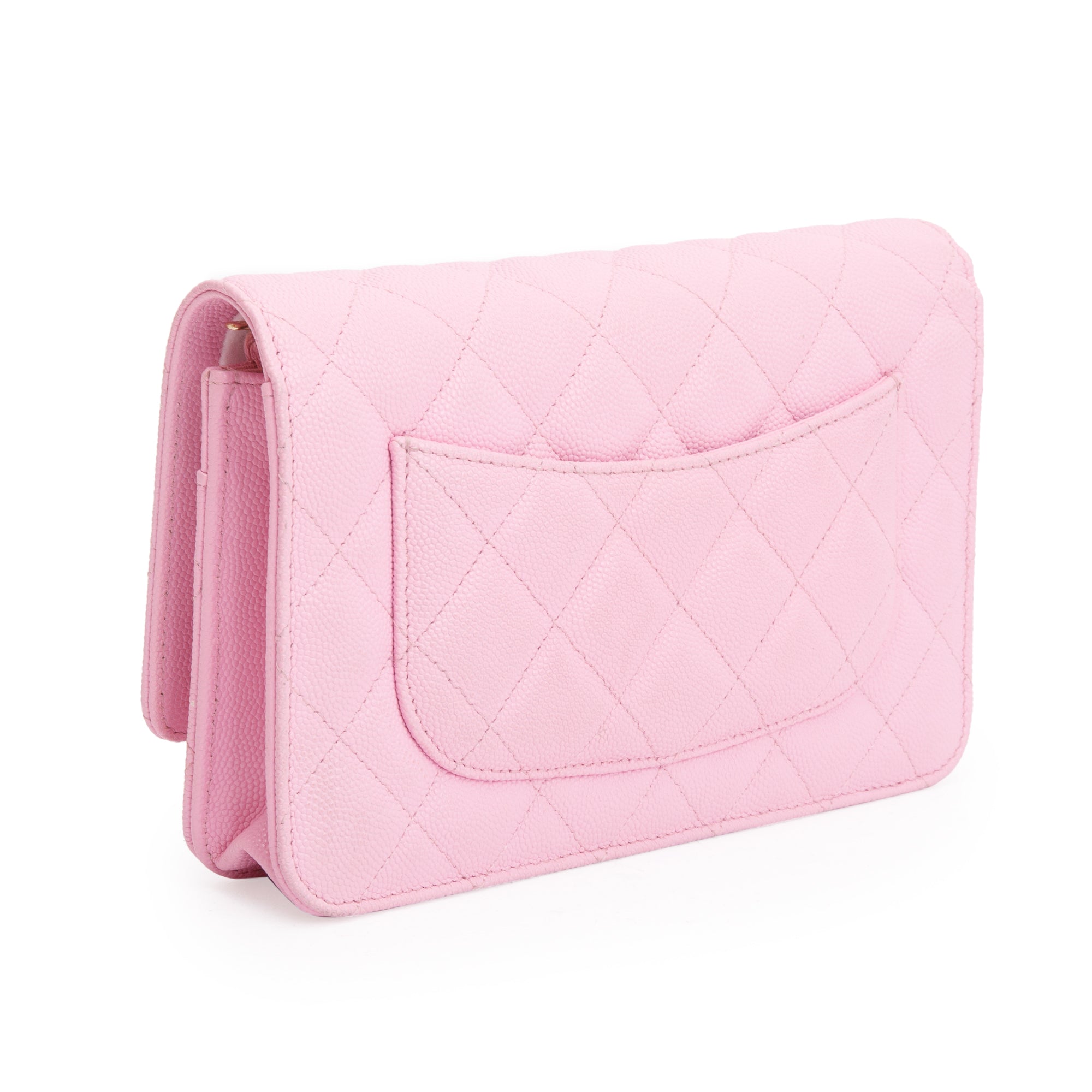 Chanel 2023 Pink Quilted Caviar Leather Classic Wallet on Chain w/ Box