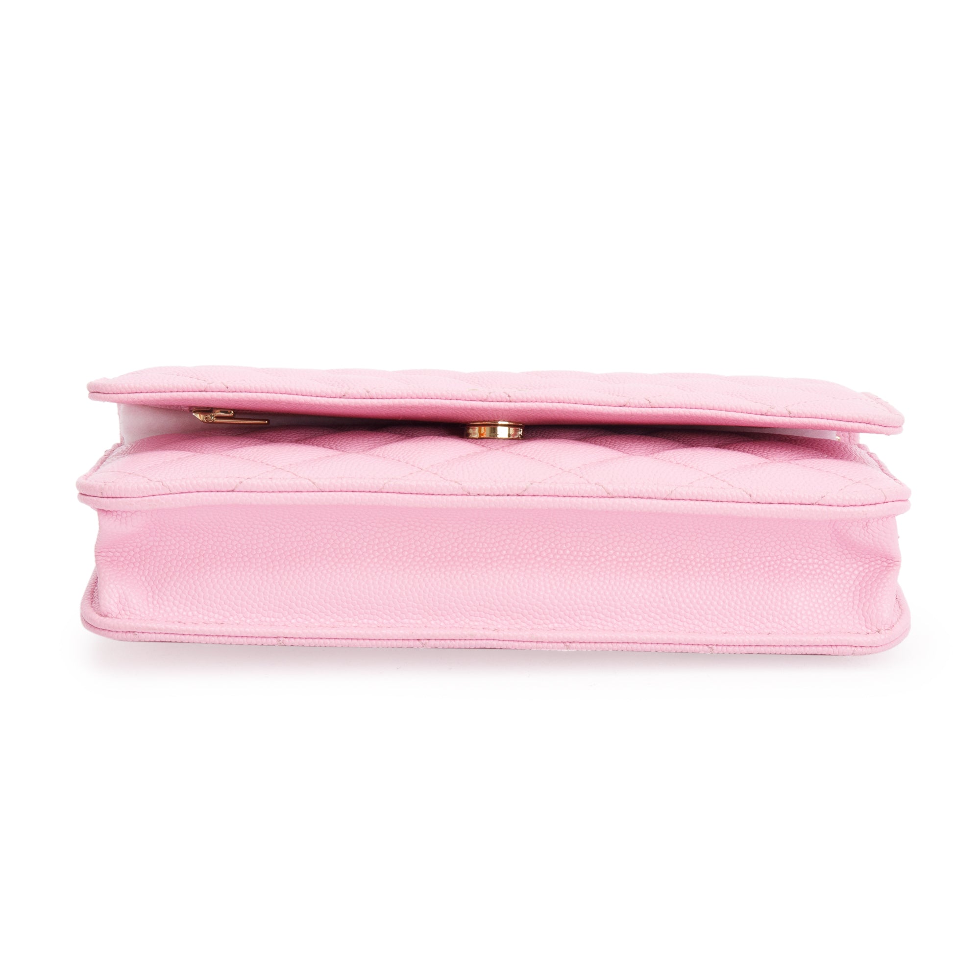 Chanel 2023 Pink Quilted Caviar Leather Classic Wallet on Chain w/ Box