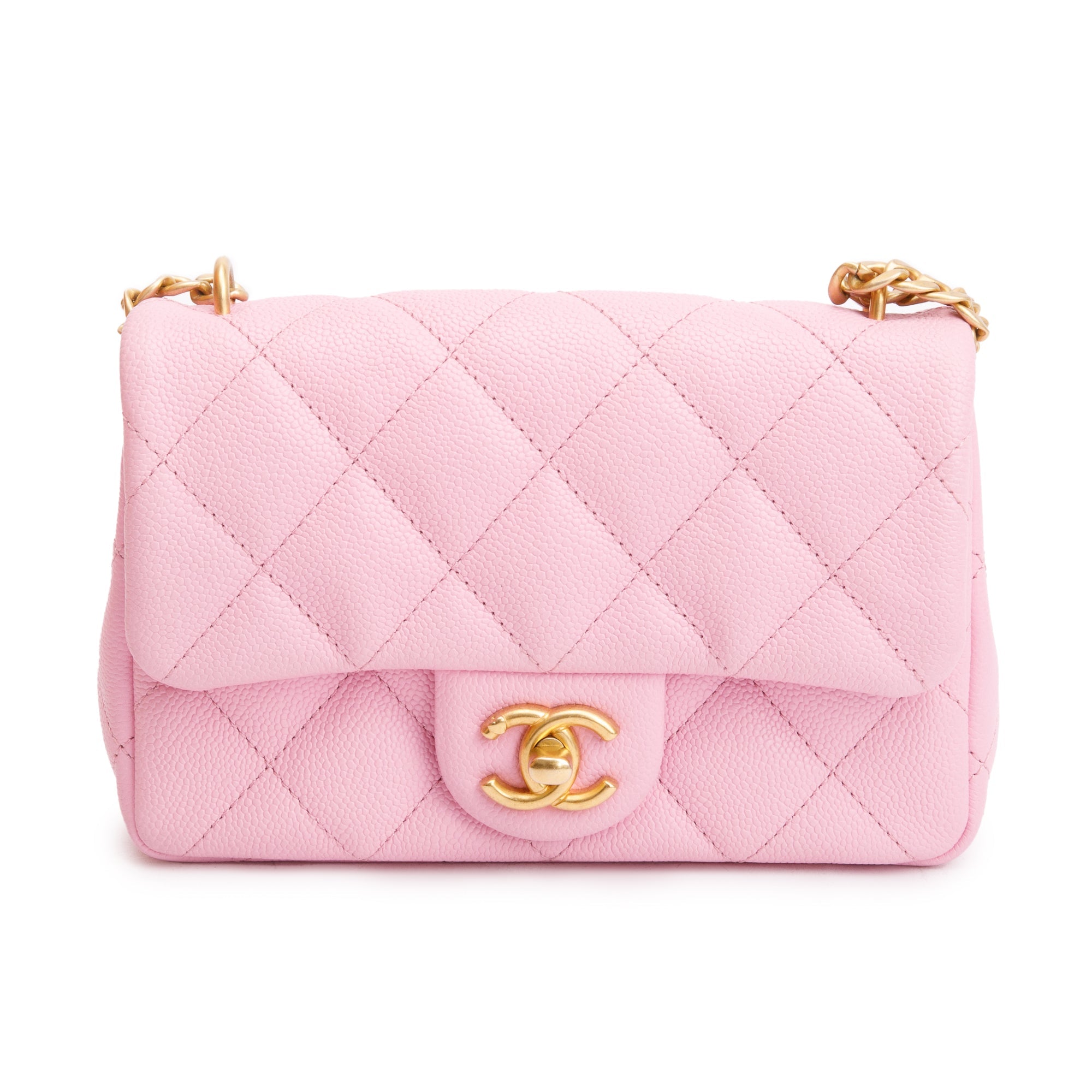 Chanel 2023 Pink Quilted Caviar Leather Sweetheart Crush Classic Rectangular Mini Flap Bag w/ Box