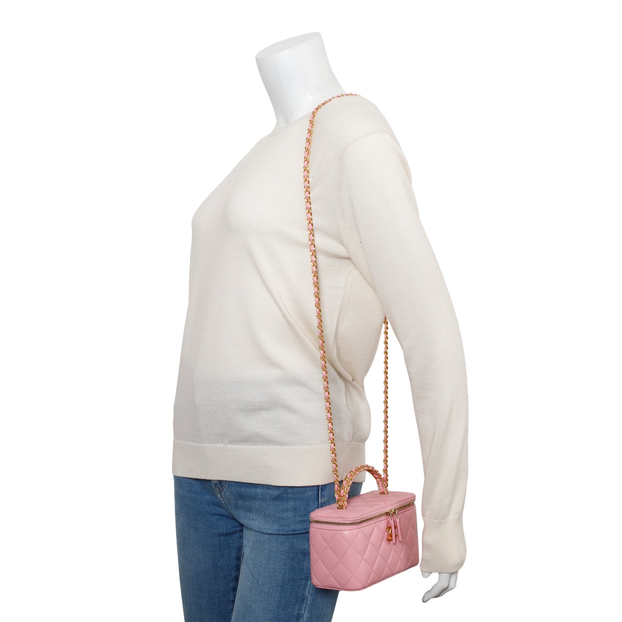 Chanel 2023 Pink Quilted Lambskin Leather Small Pick Me Up Vanity Case w/ Box & Receipt