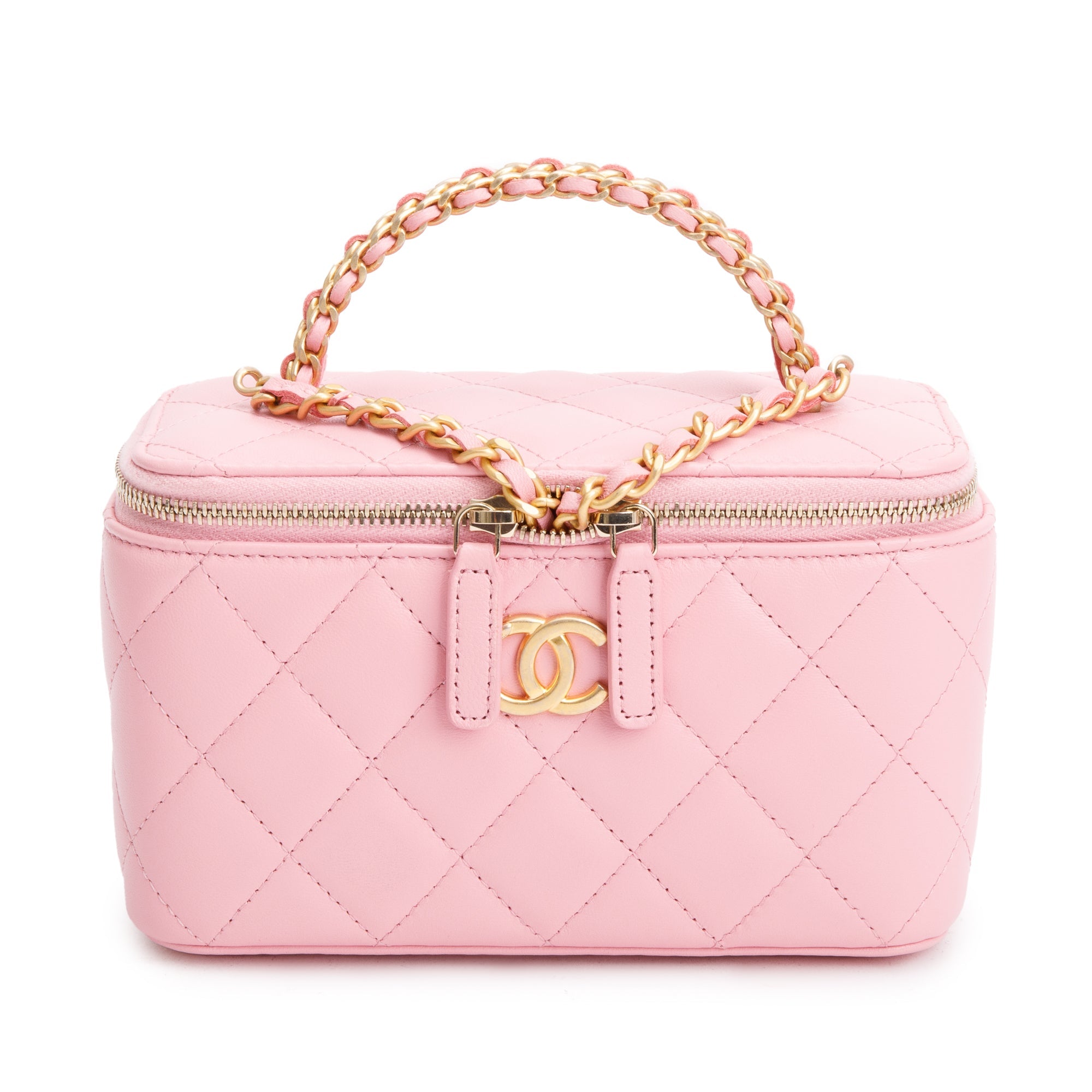 Chanel 2023 Pink Quilted Lambskin Leather Small Pick Me Up Vanity Case w/ Box & Receipt