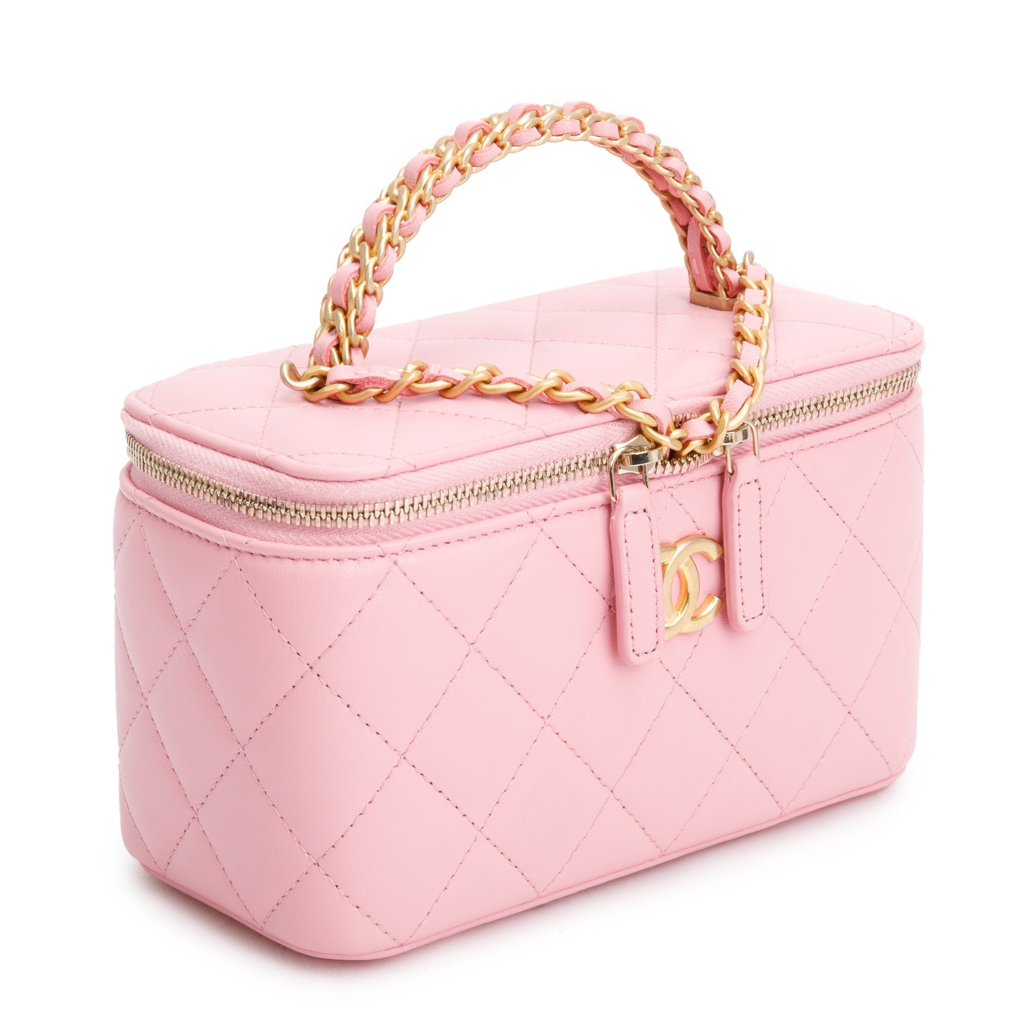 Chanel 2023 Pink Quilted Lambskin Leather Small Pick Me Up Vanity Case w/ Box & Receipt