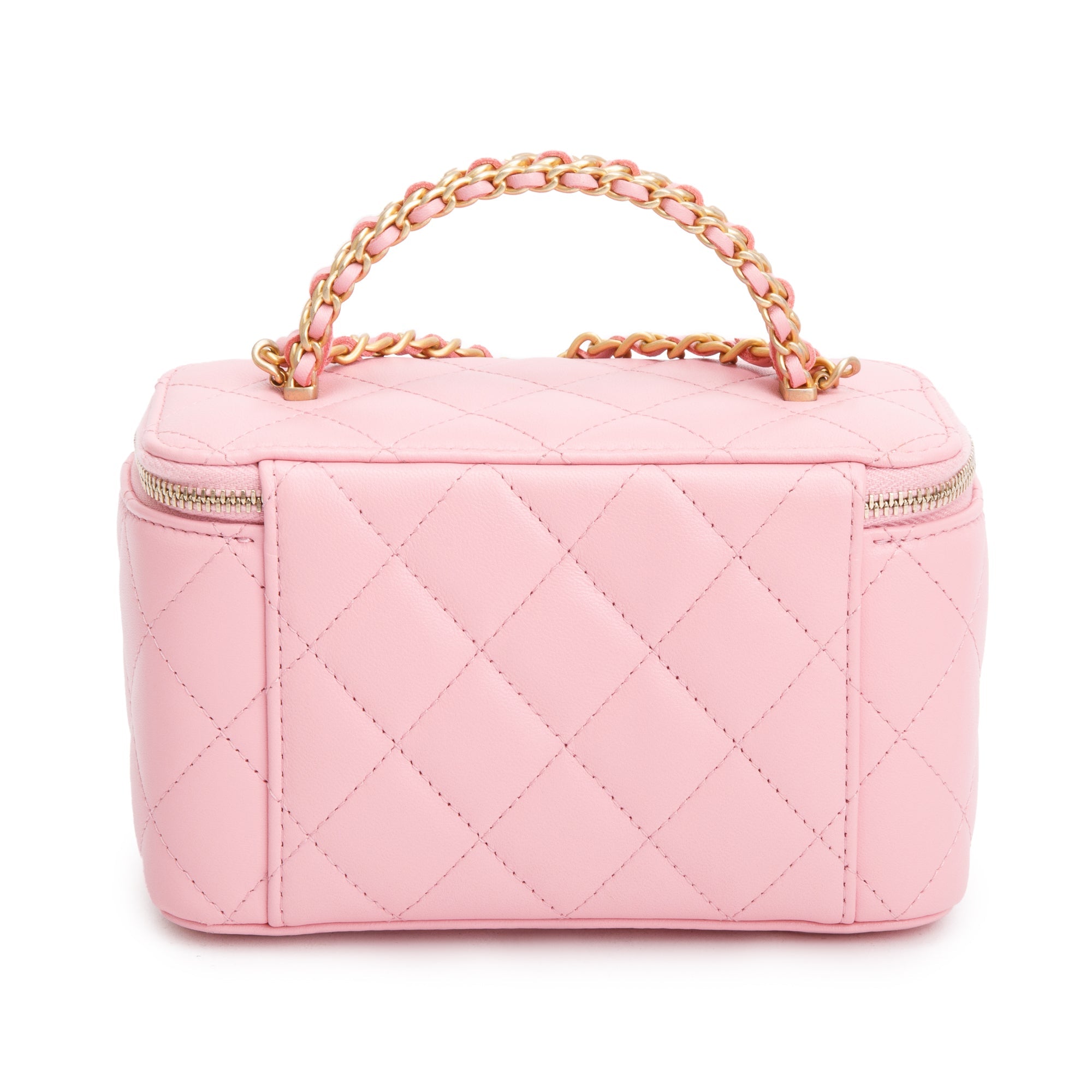 Chanel 2023 Pink Quilted Lambskin Leather Small Pick Me Up Vanity Case w/ Box & Receipt