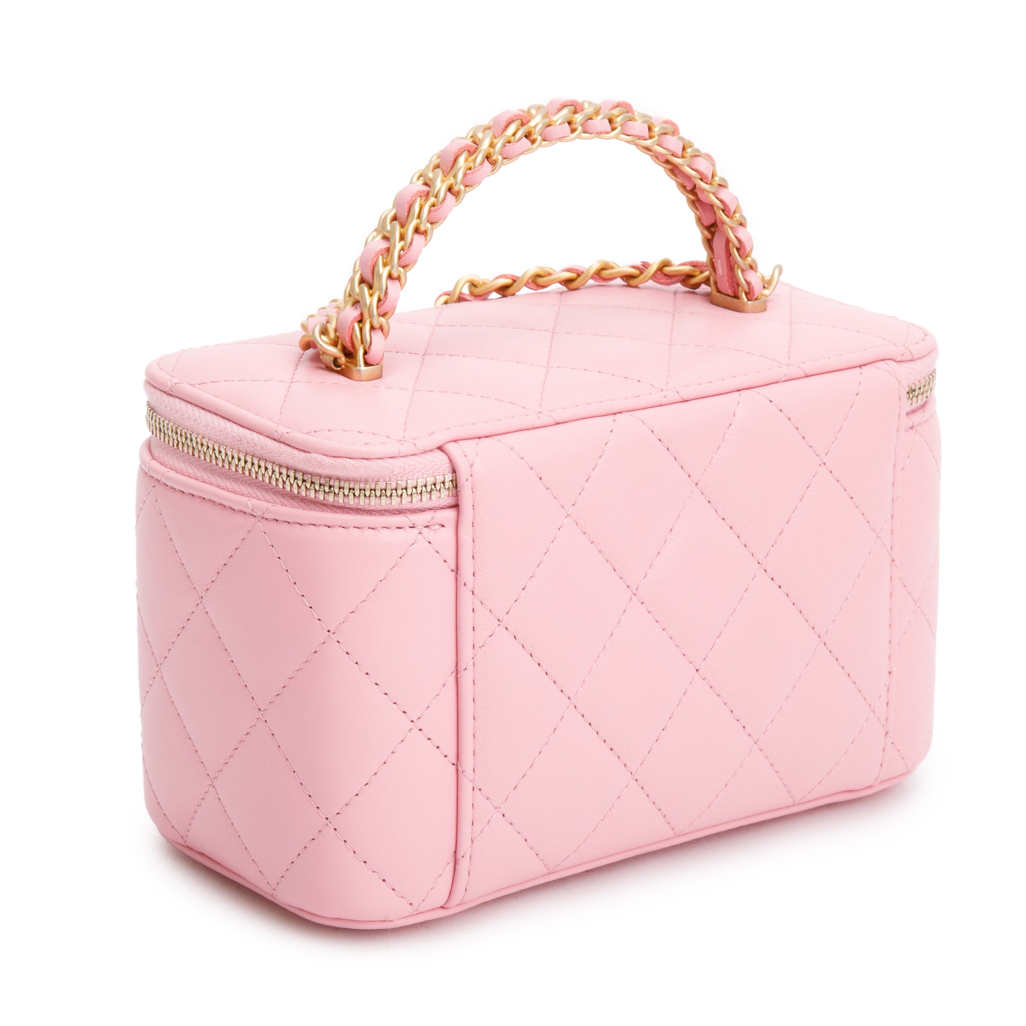 Chanel 2023 Pink Quilted Lambskin Leather Small Pick Me Up Vanity Case w/ Box & Receipt