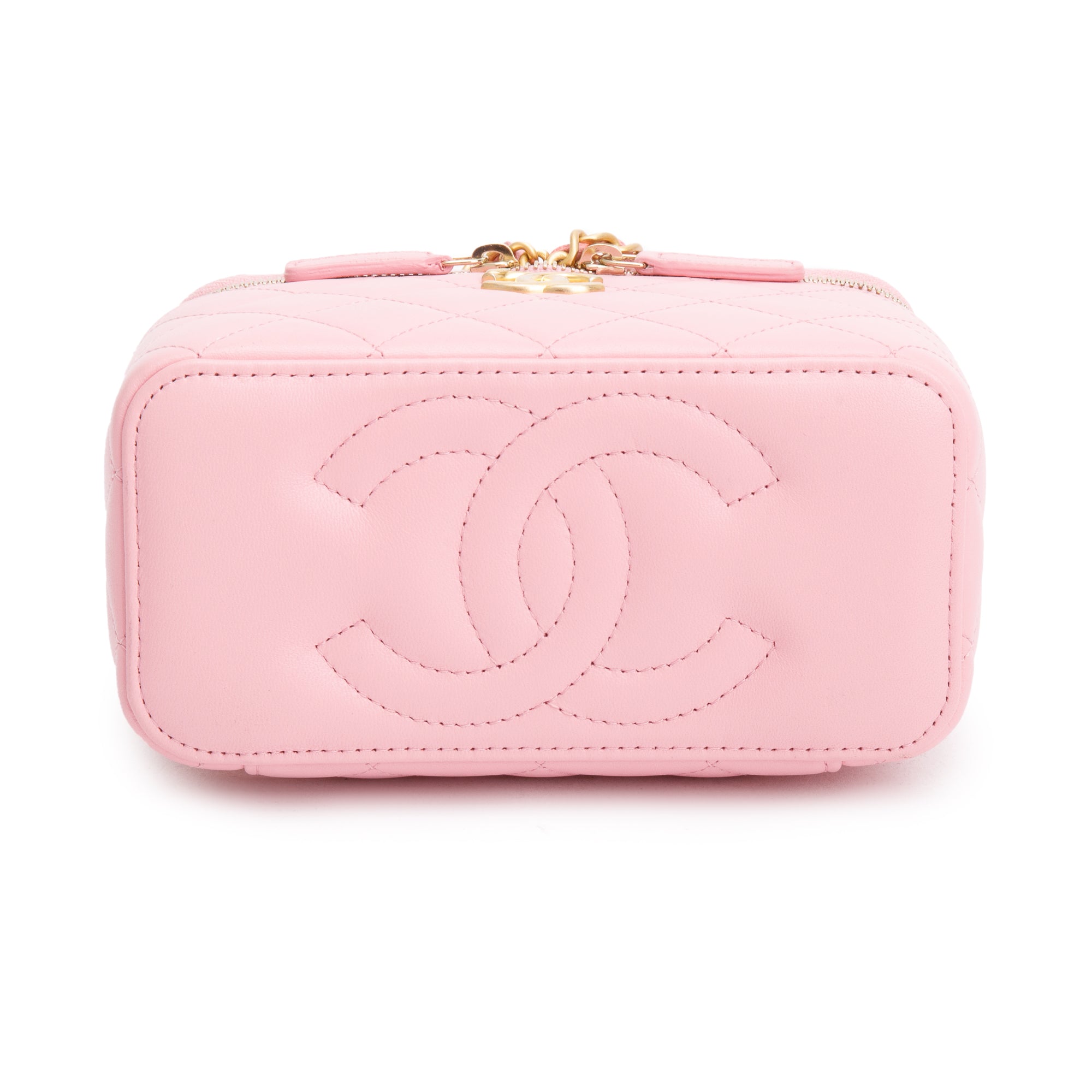 Chanel 2023 Pink Quilted Lambskin Leather Small Pick Me Up Vanity Case w/ Box & Receipt