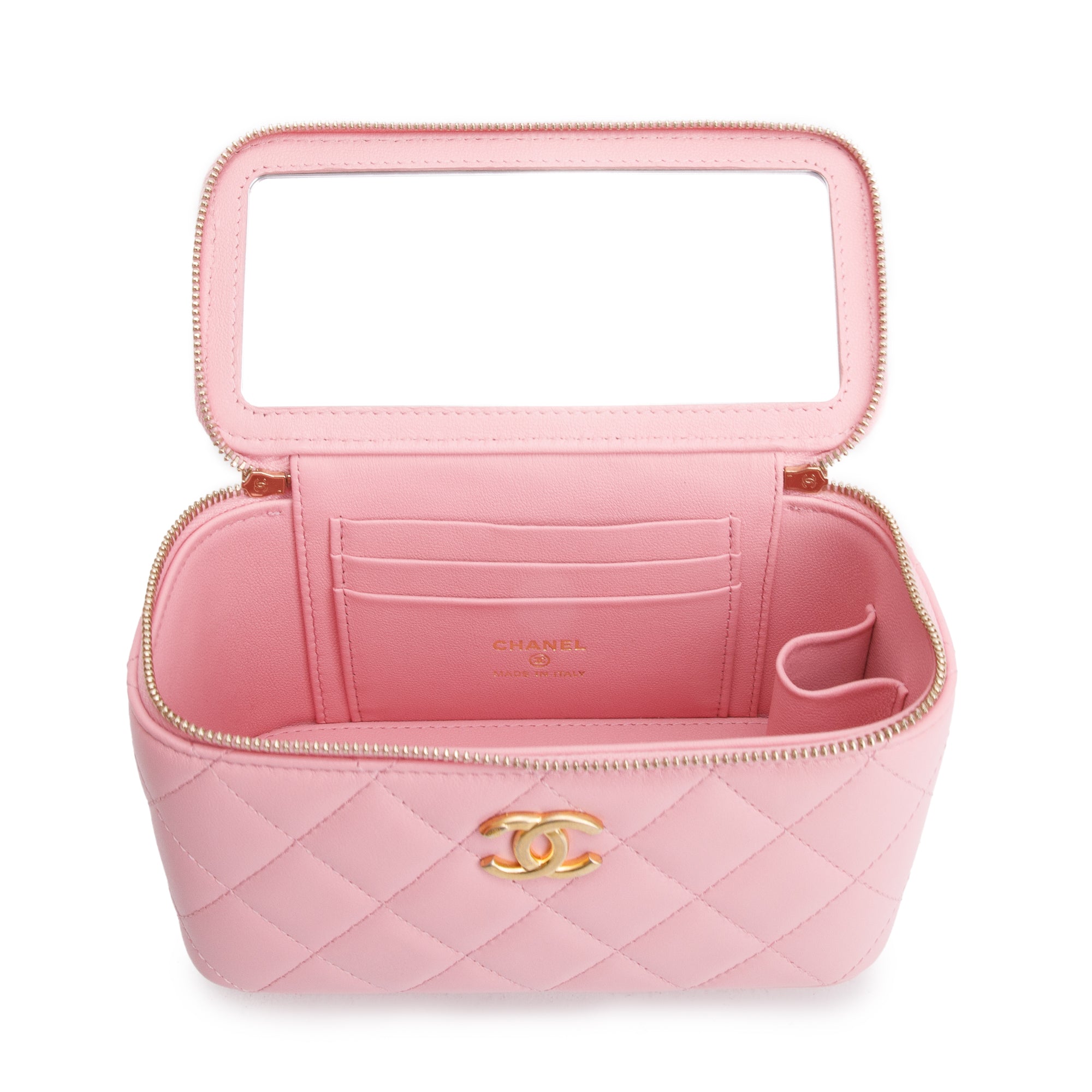 Chanel 2023 Pink Quilted Lambskin Leather Small Pick Me Up Vanity Case w/ Box & Receipt