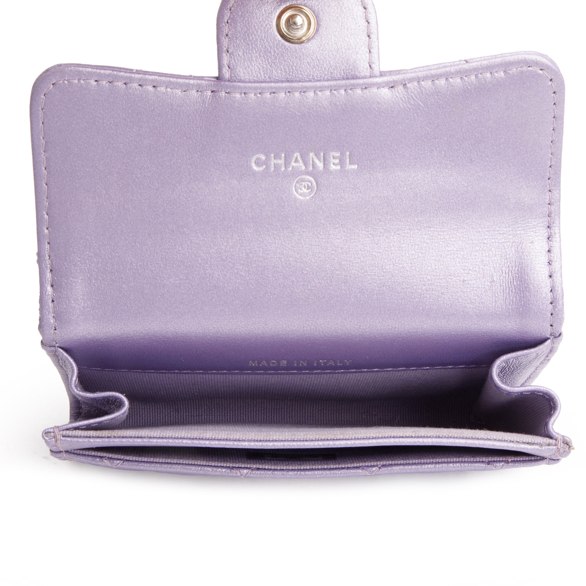 Chanel 2023 Purple Iridescent Lambskin Leather Classic Flap Card Holder