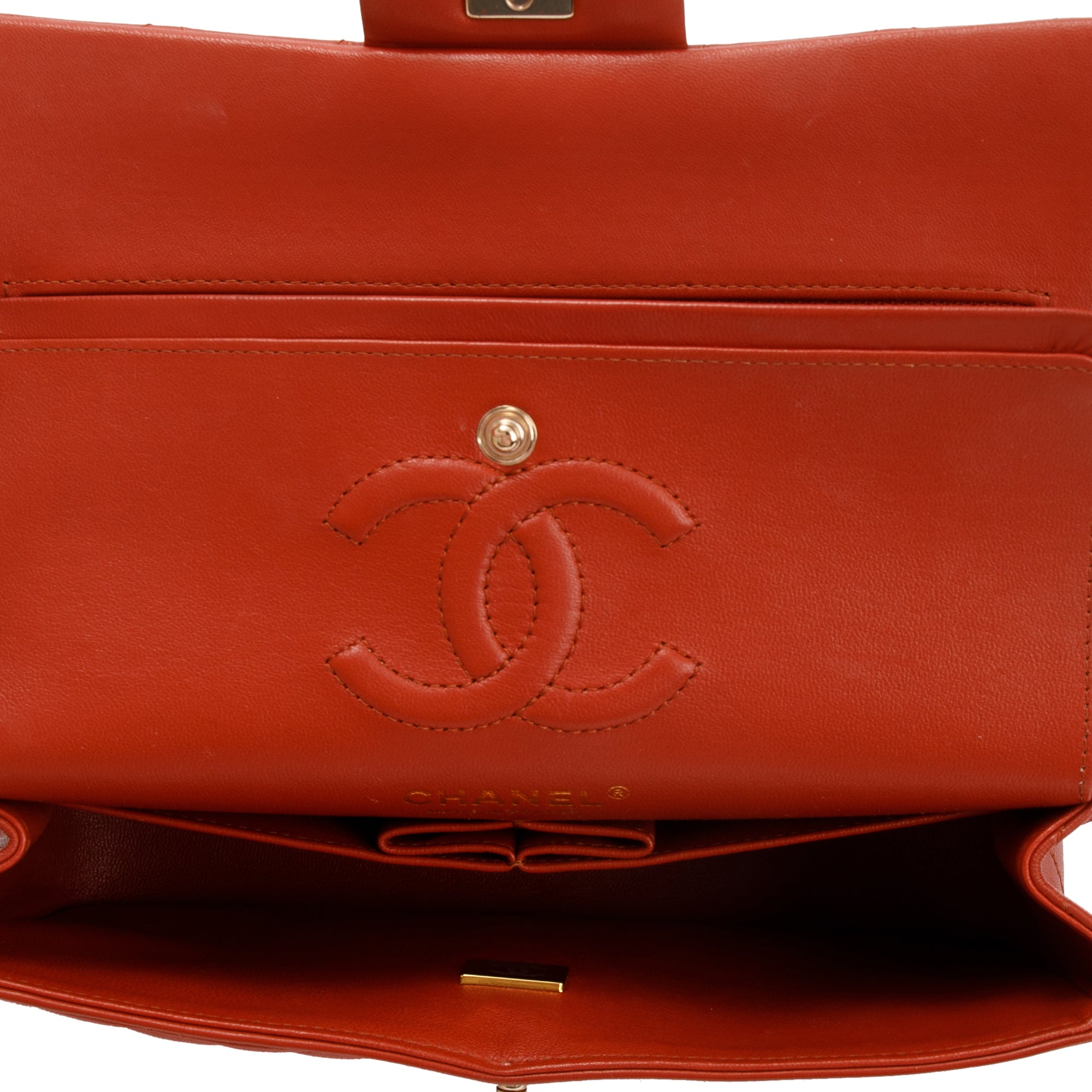 Chanel 2023 Red Lambskin Leather Small Classic Double Flap Bag