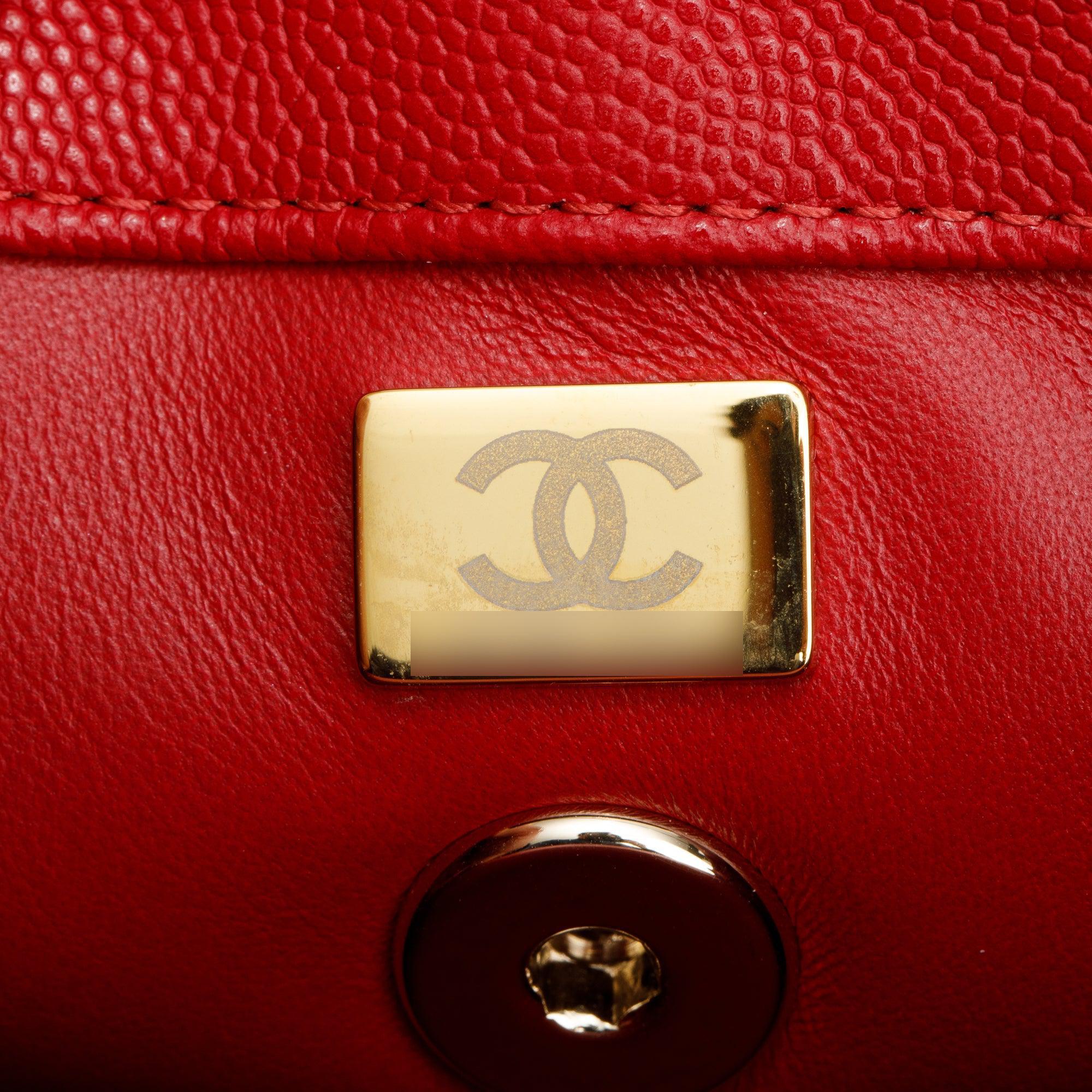 Chanel 2023 Red Quilted Caviar Leather Small Coco Handle Bag w/ Strap