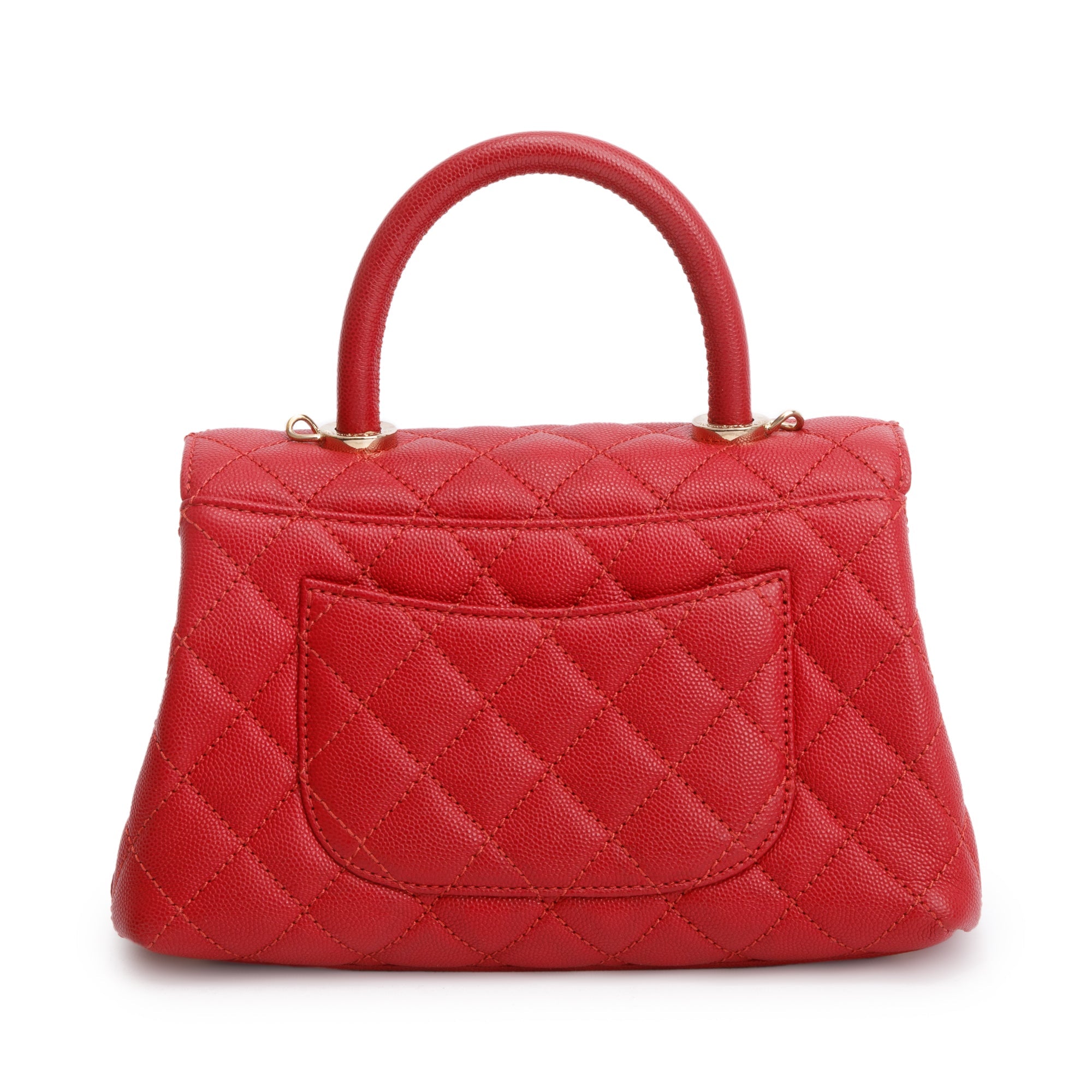 Chanel 2023 Red Quilted Caviar Leather Small Coco Handle Bag w/ Strap