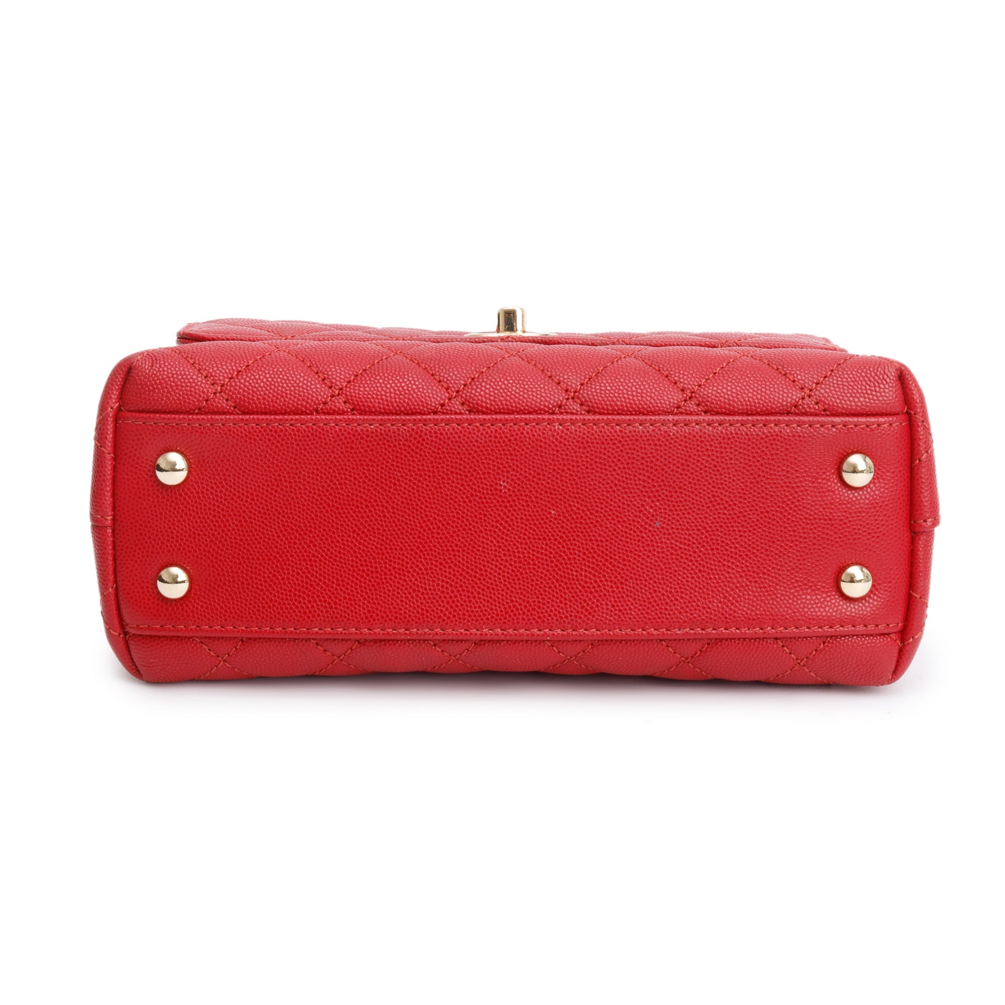 Chanel 2023 Red Quilted Caviar Leather Small Coco Handle Bag w/ Strap