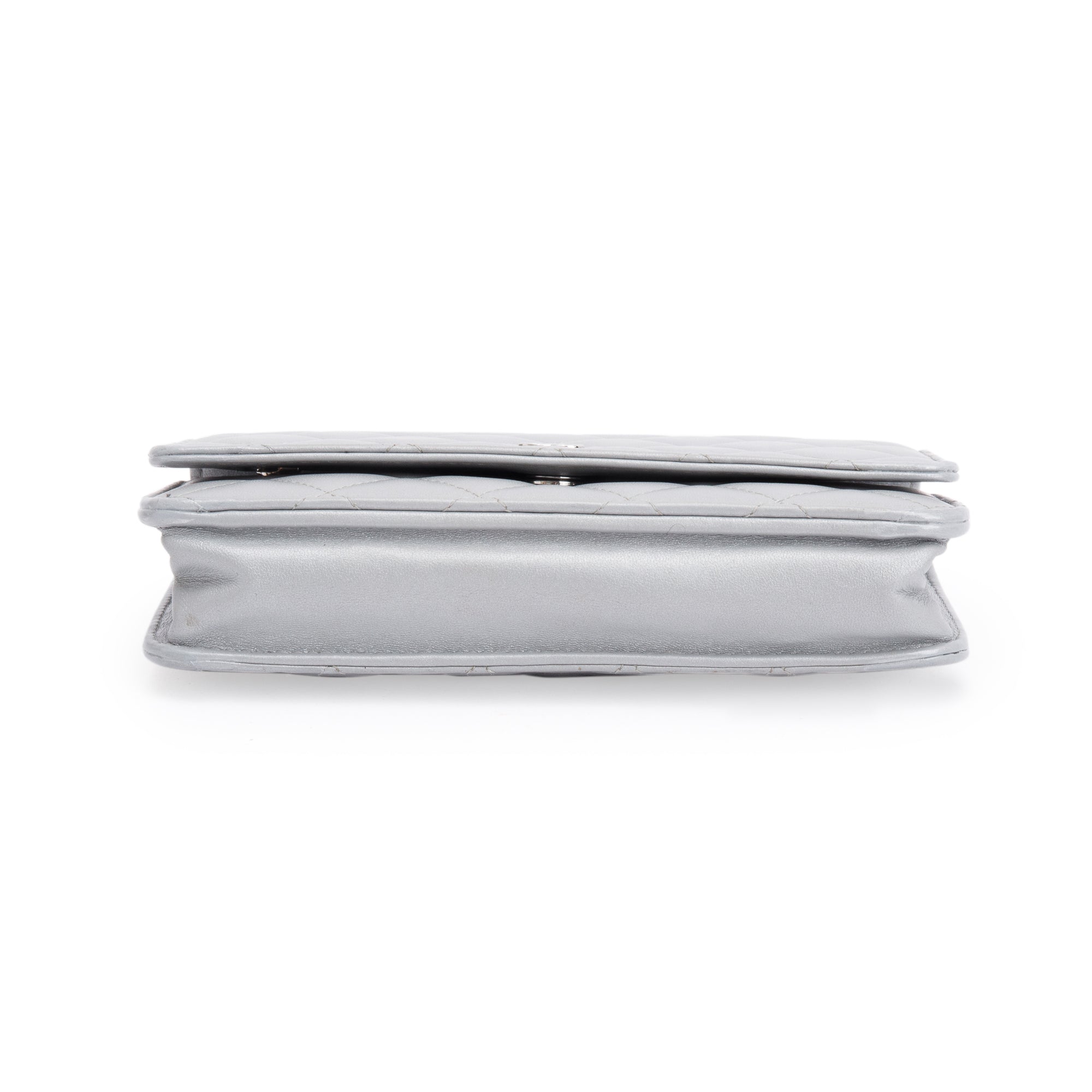 Chanel 2023 Silver Quilted Caviar Leather Classic Wallet on Chain